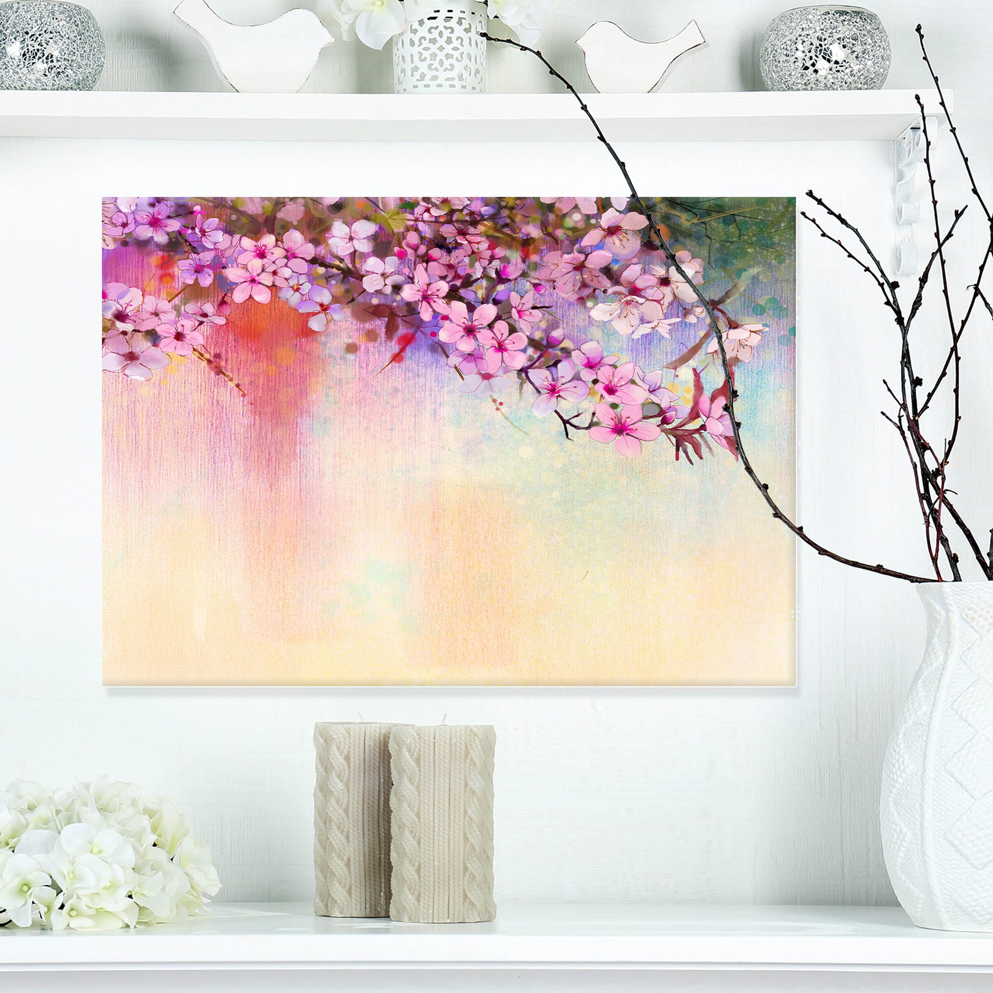 Designart - Watercolor Painting Cherry Blossoms - Floral Canvas Art Print