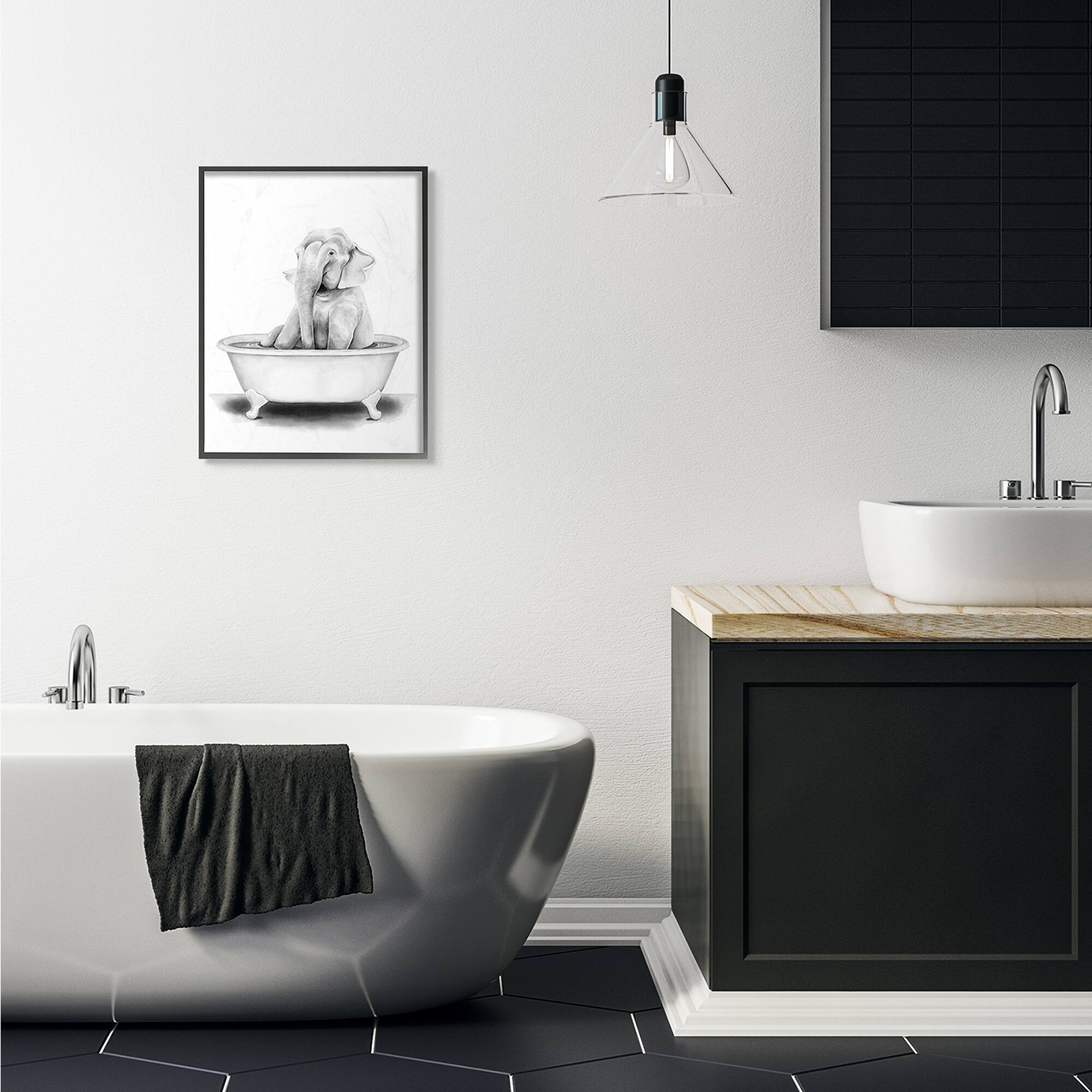 Stupell Industries Elephant In A Tub Wall Art in Black Frame