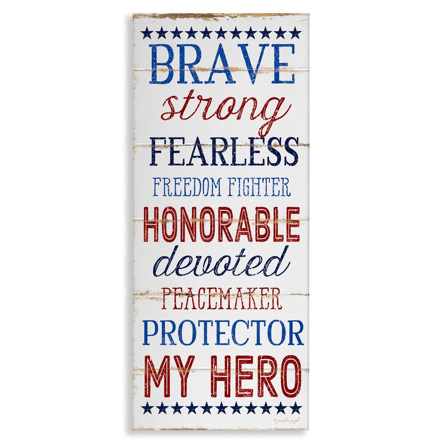 Stupell Industries Brave Strong Fearless Patriotic Stars and Stripes Rustic Wood Look Sign Canvas Wall Art