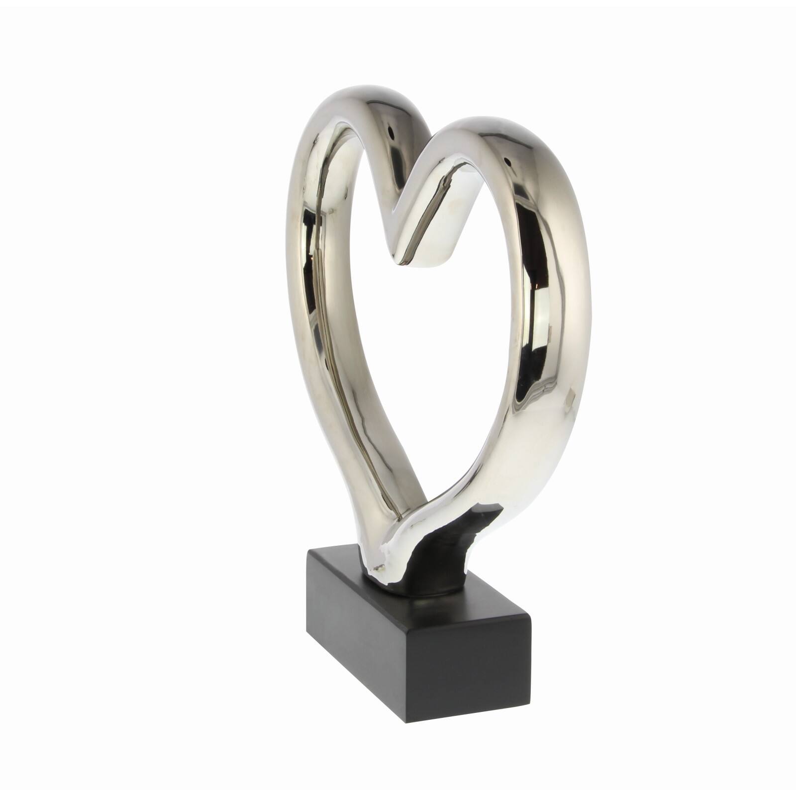 12" Silver Ceramic Contemporary Heart Sculpture