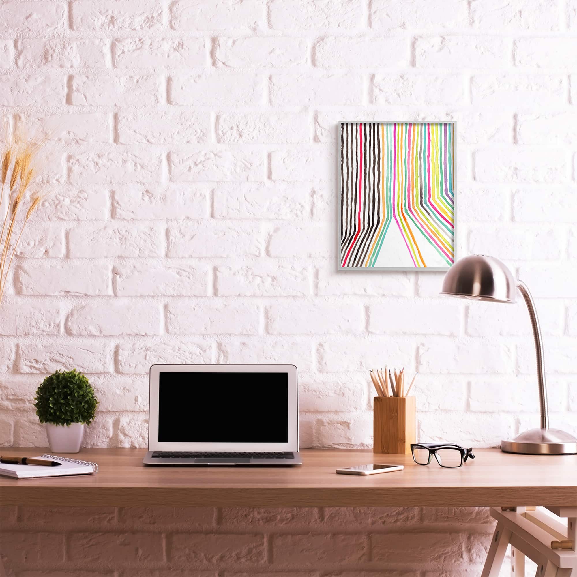 Stupell Industries Asymmetrical Line Vibrant Rainbow Framed Wall Art