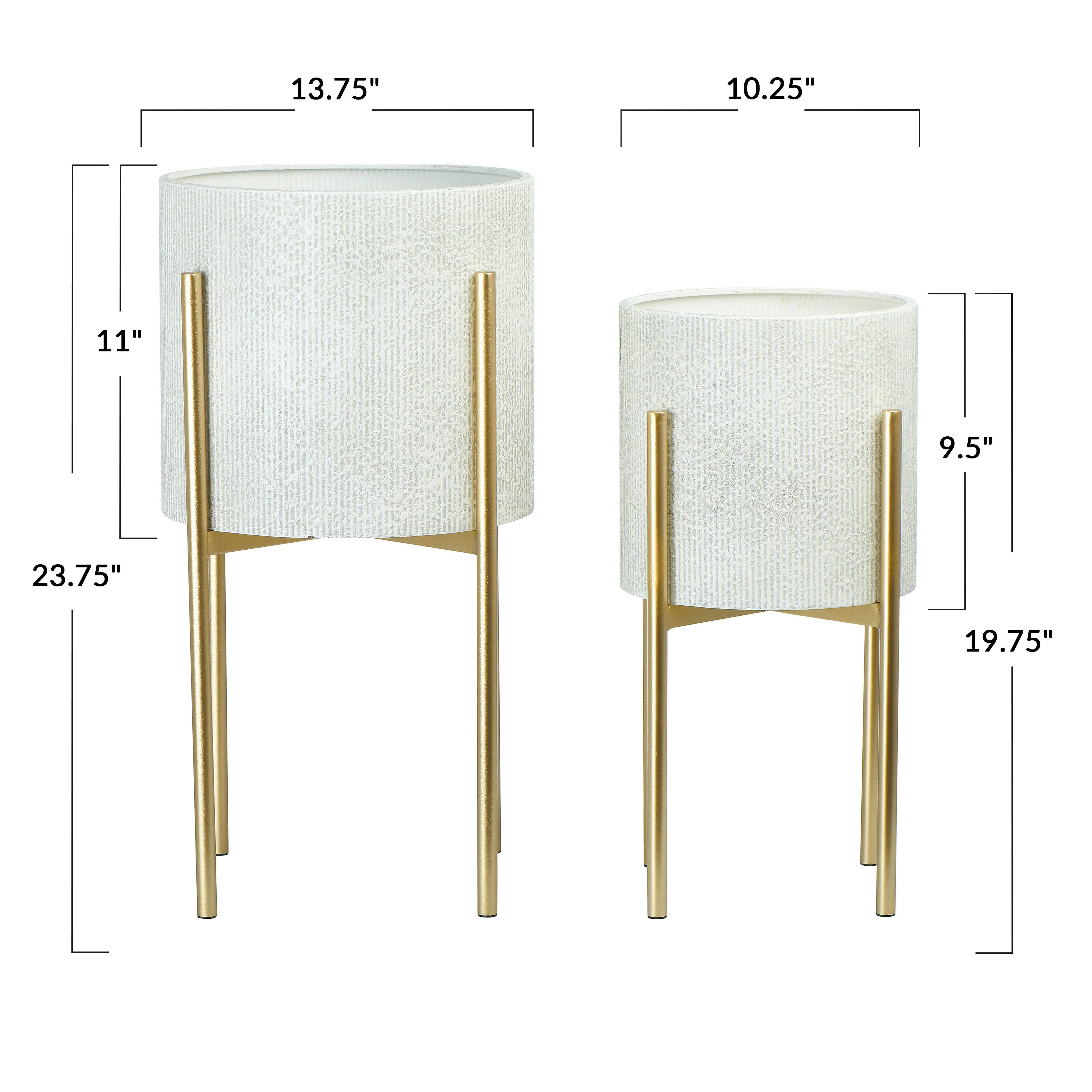 Hello Honey® White & Gold Boho Embossed Metal Planters with Stands Set