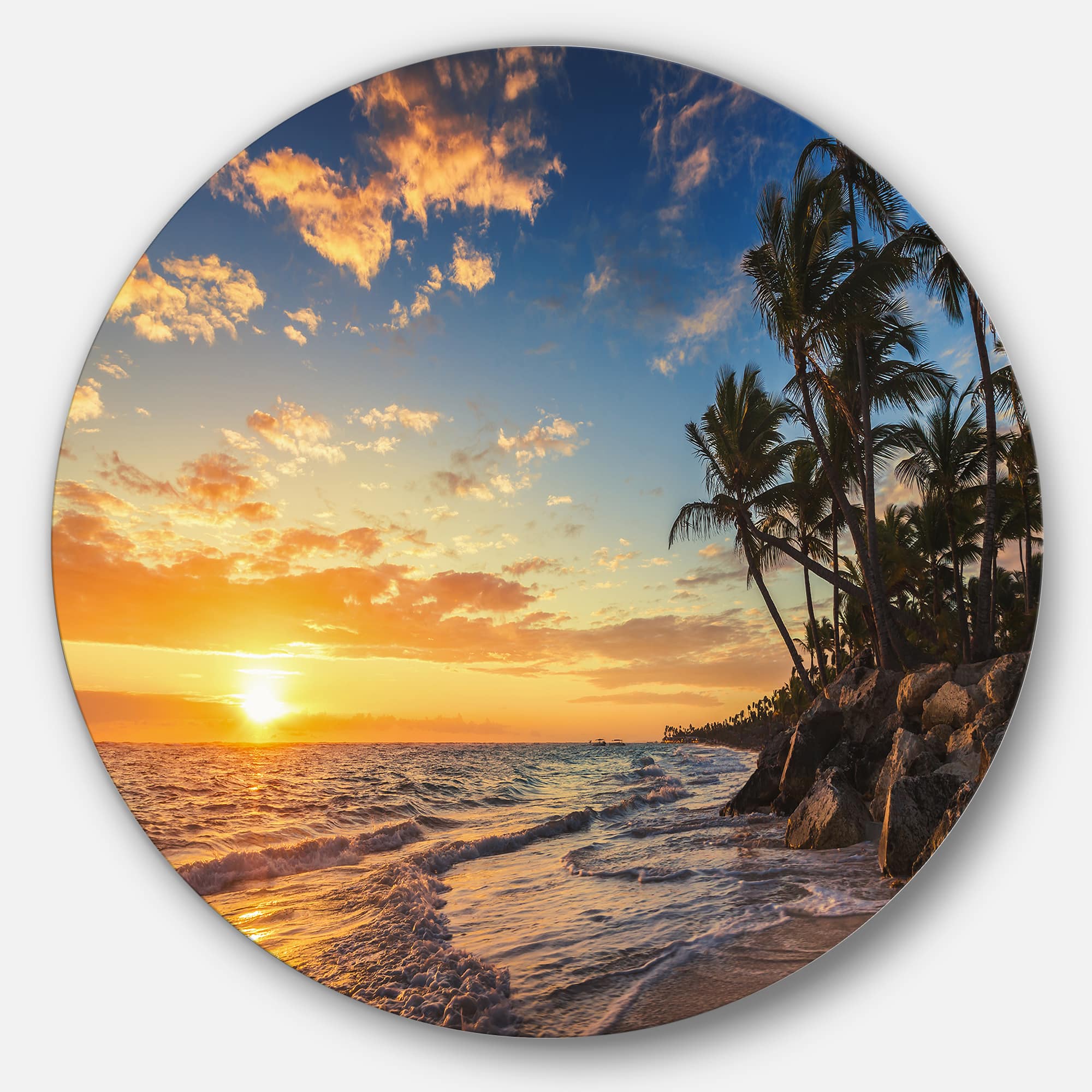Designart - Paradise Tropical Island Beach with Palms' Extra Large Seascape Metal Wall Decor