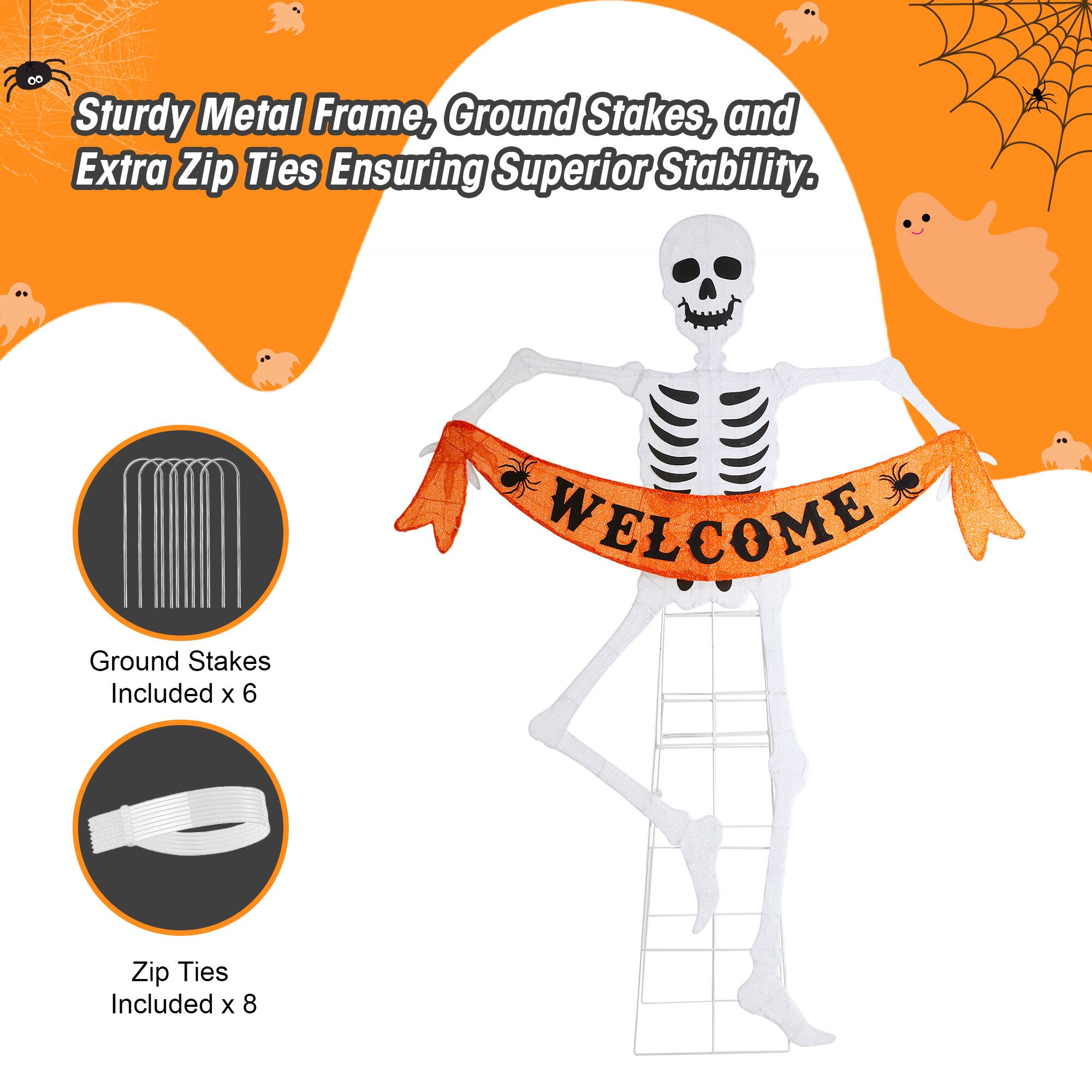 Glitzhome&#xAE; 86.25&#x22;H Lighted Halloween 2.5D Skeleton Outdoor Decor