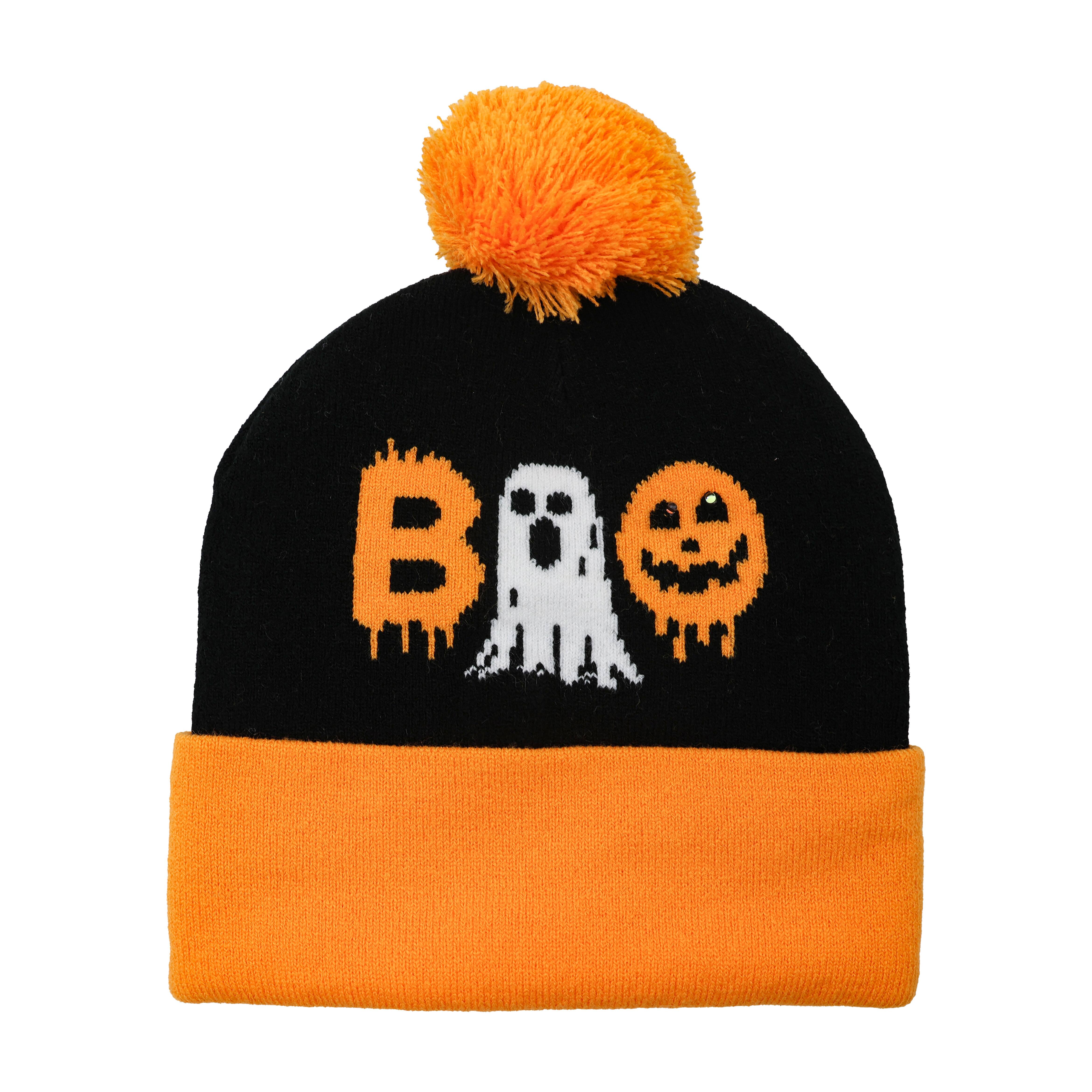 Orange &#x26; Black Light Up Boo Beanie by Celebrate It&#x2122;