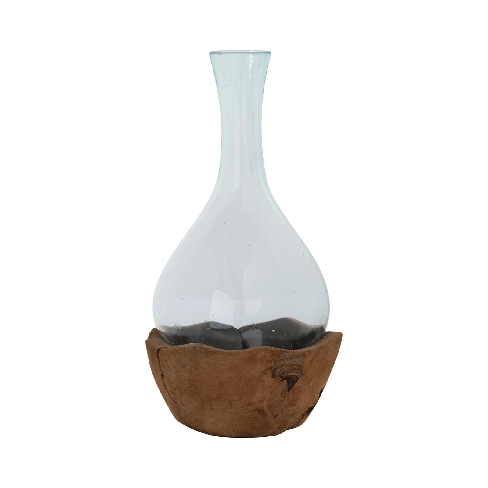 Hello Honey® 16" Recycled Glass Vase with Teakwood Base
