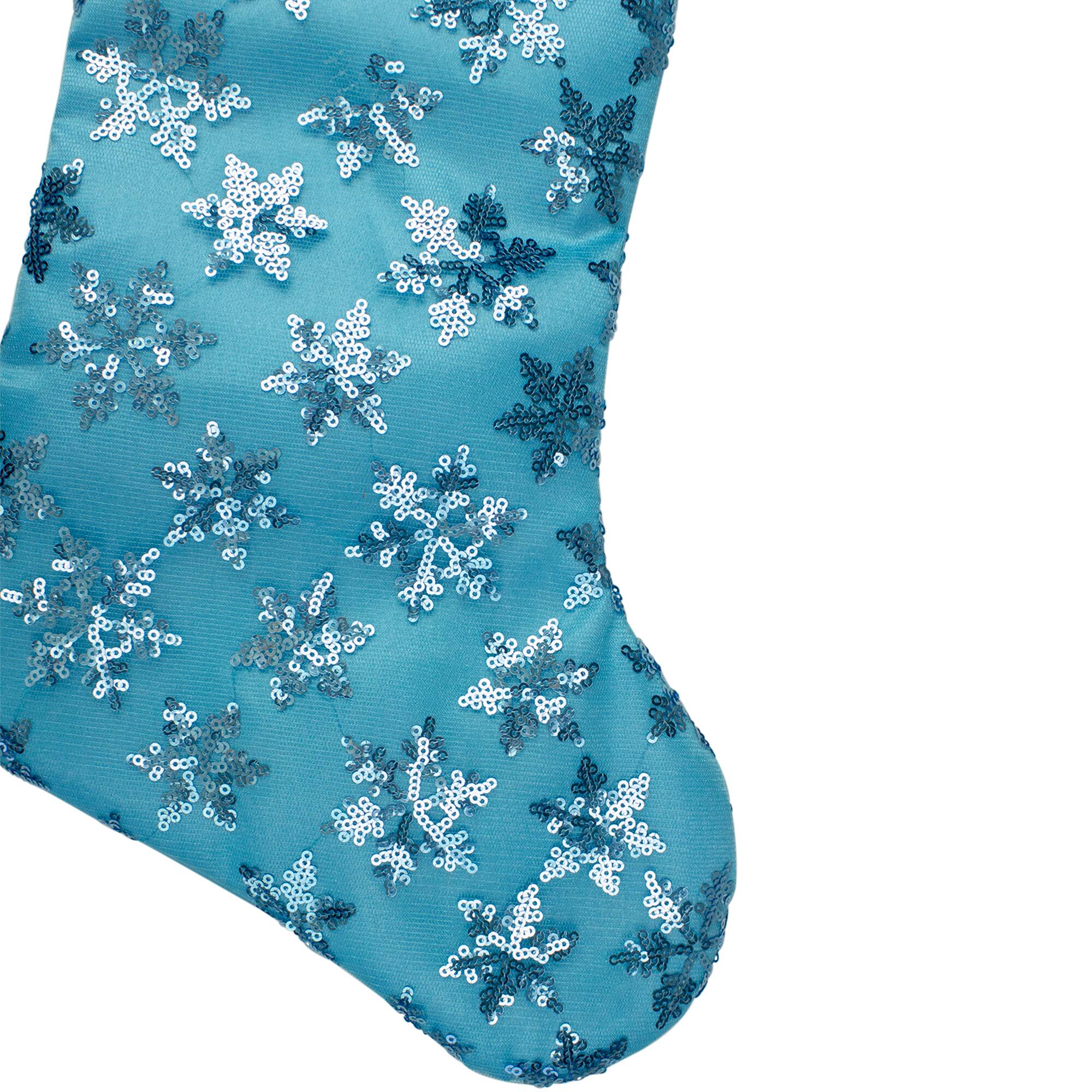 20.5" Sequin Snowflake Stocking with White Faux Fur Cuff, Blue