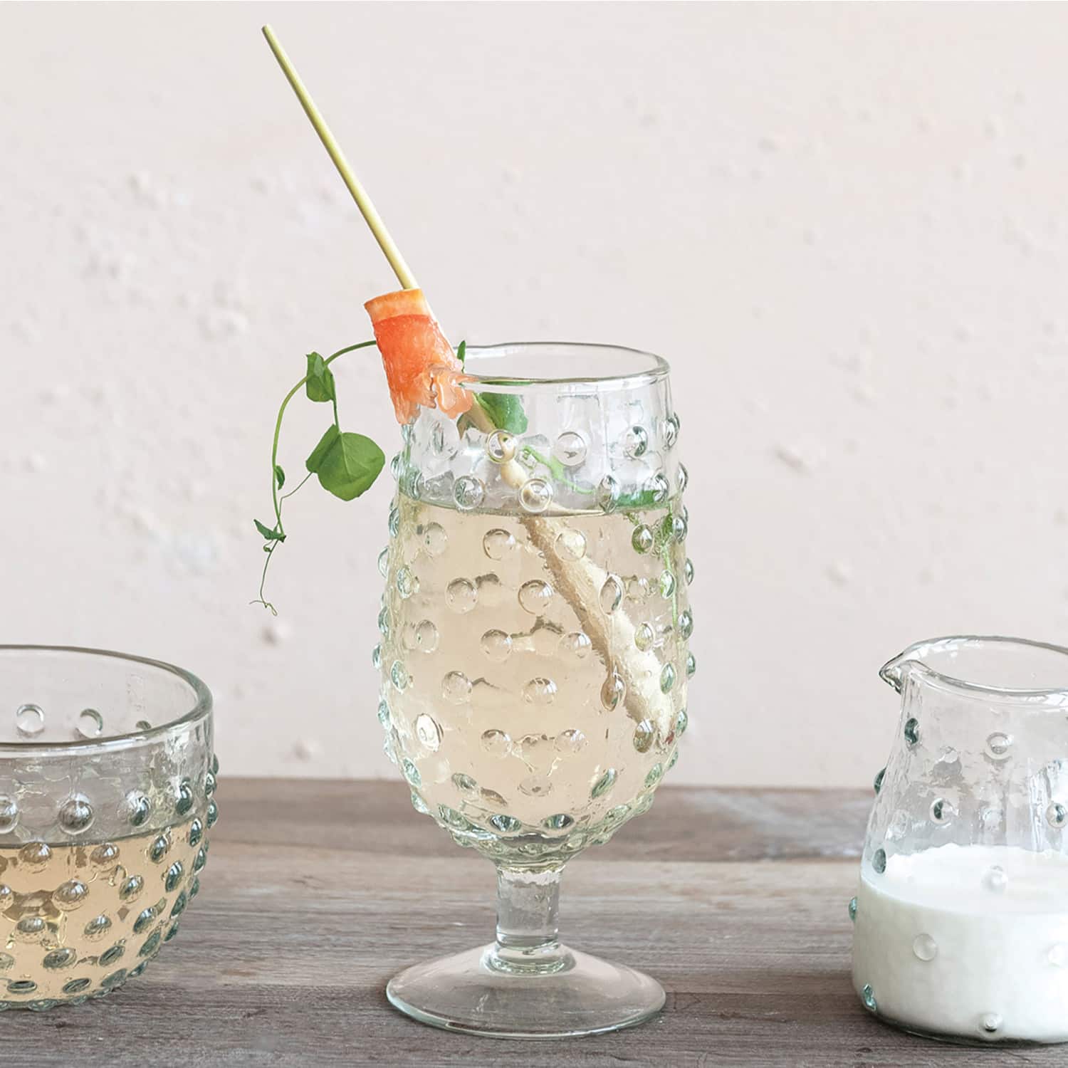 Hello Honey® 12oz. Clear Glass Hobnail Stemmed Drinking Glass Set, 6ct.