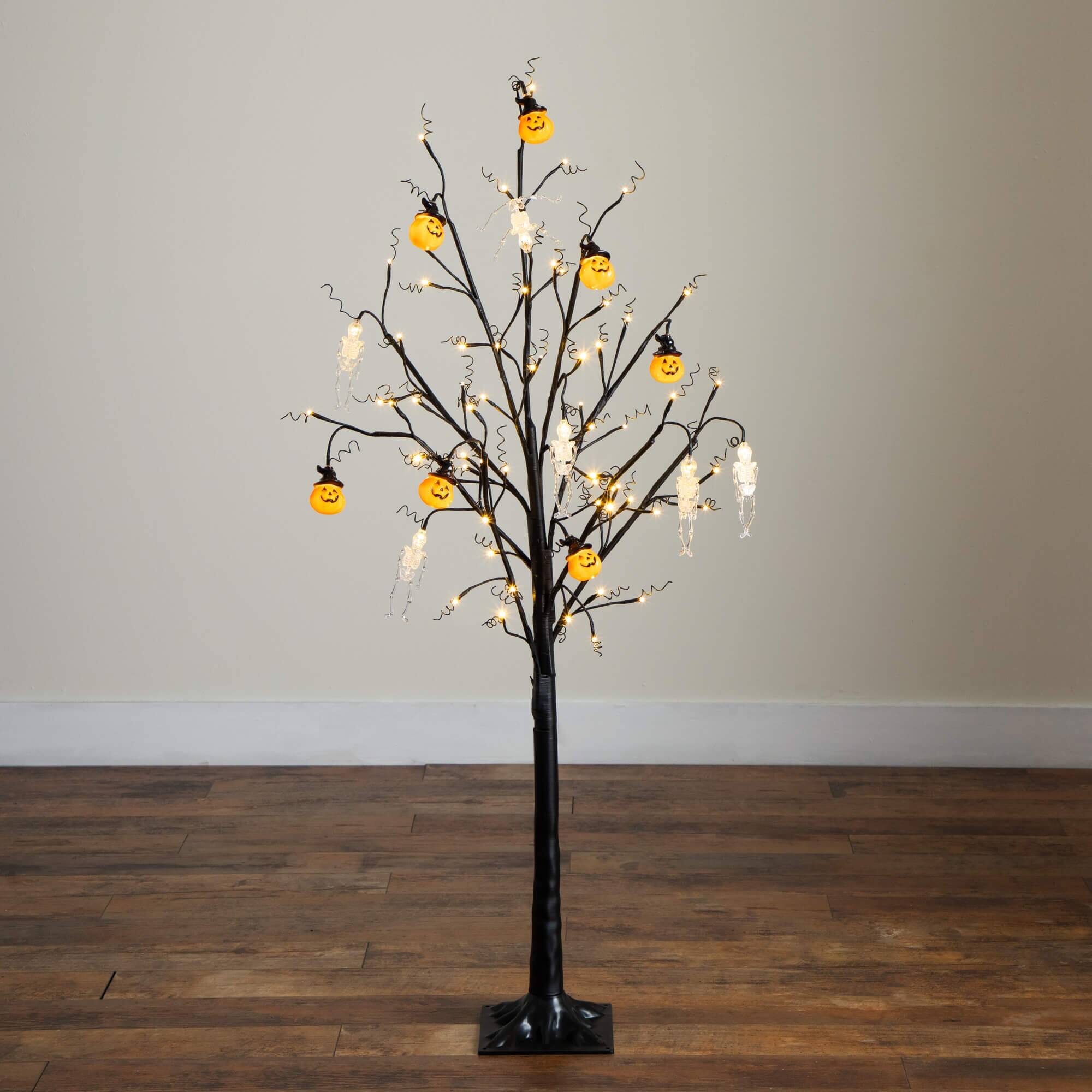 5ft. Pre-Lit Artificial Halloween Pumpkins and Skulls Ornament Tree with 72 Warm White LED Lights