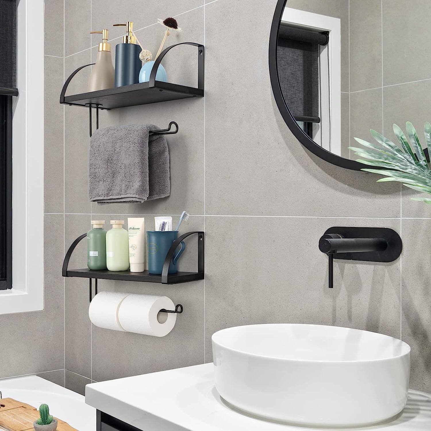 NEX™ 15" Wall Mounted Paper Towel Holder with Wood Shelf