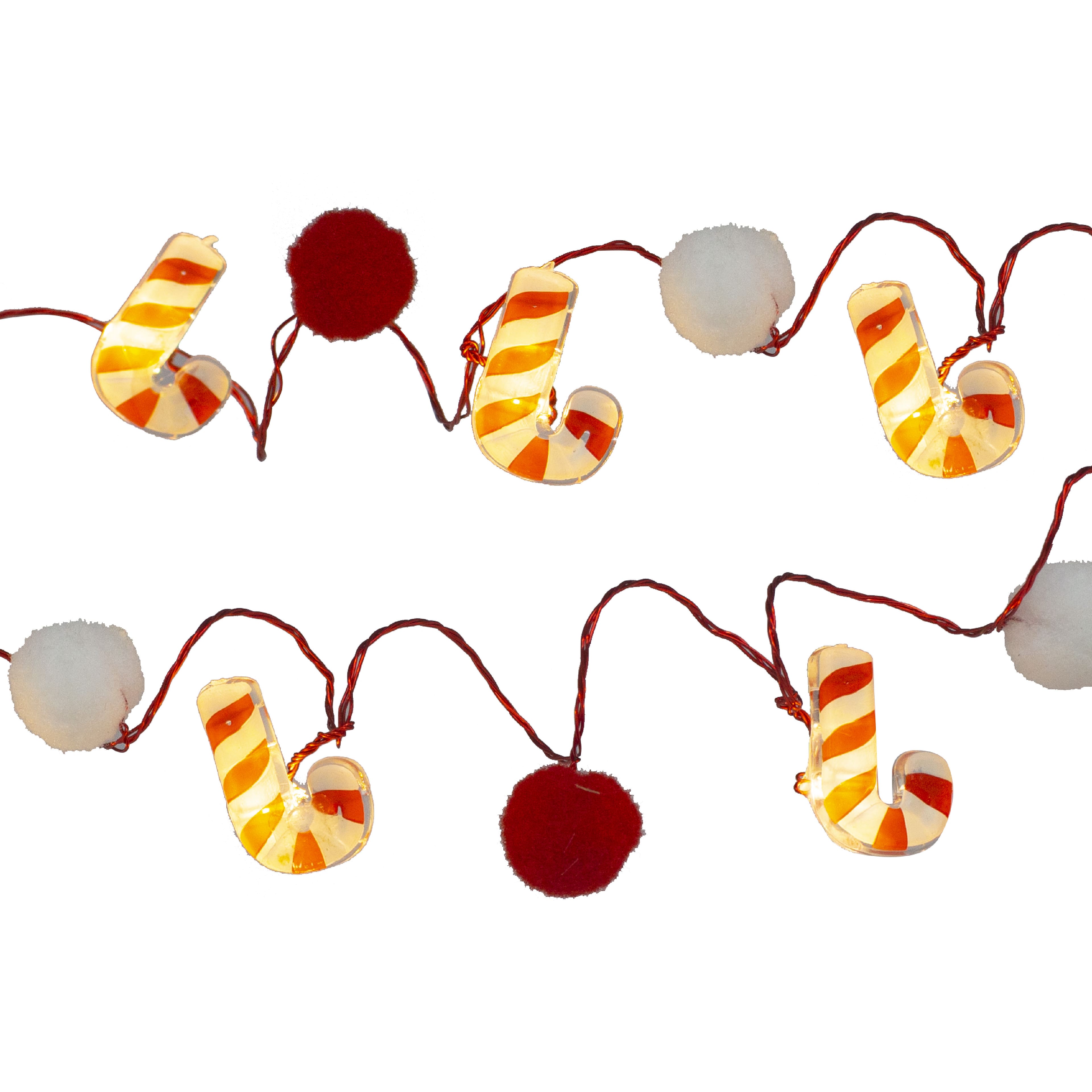 18ct. Warm White LED Pom Pom &#x26; Candy Cane String Lights on Red Wire by Ashland&#xAE;