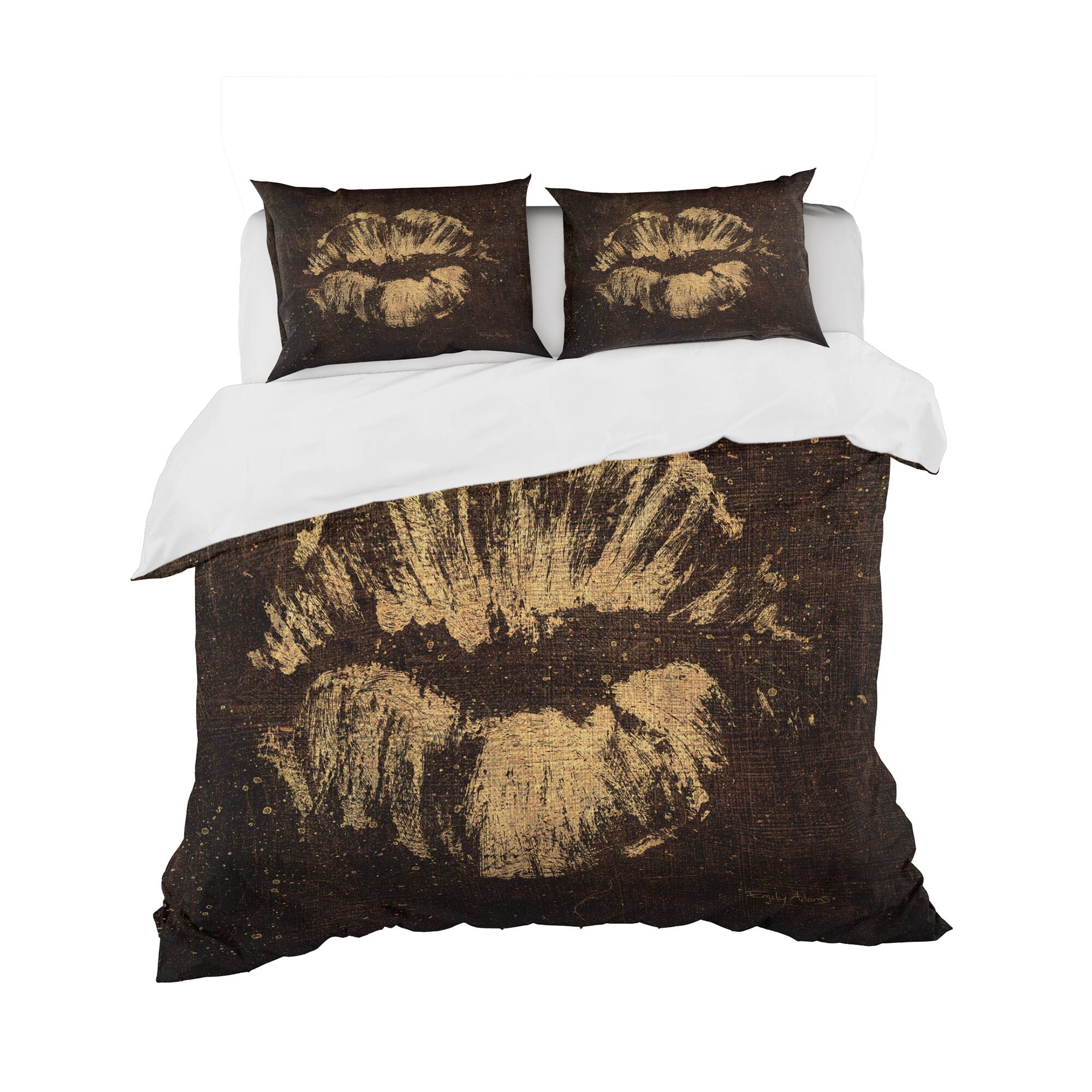 Designart &#x27;Gold Fashions Lips&#x27; Glam Bedding Set - Duvet Cover &#x26; Shams
