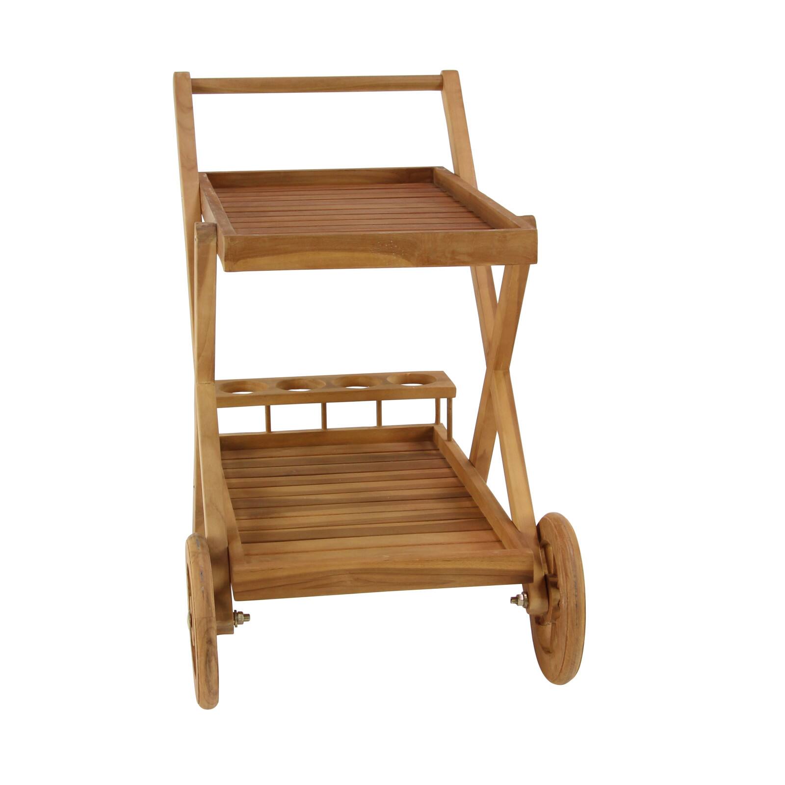 Brown Teak wood Traditional Outdoor Rolling Serving Cart, 32" x 32" x 21"