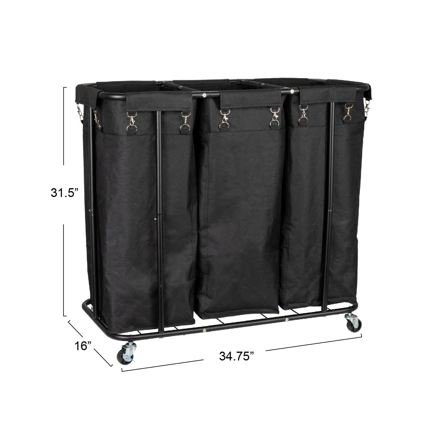 Household Essentials 34" Long Black 3-Bag Rolling Laundry Sorter