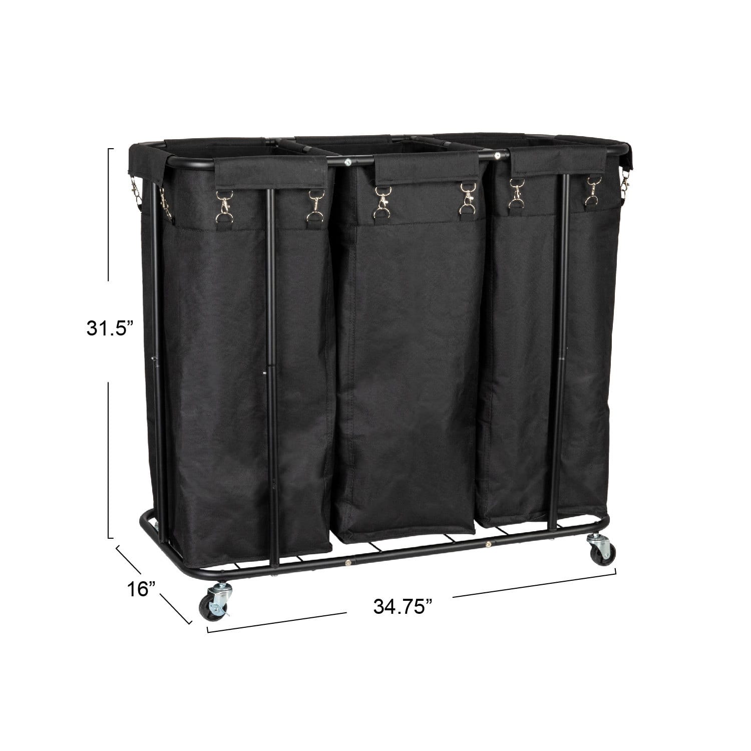 Household Essentials 34&#x22; Long Black 3-Bag Rolling Laundry Sorter