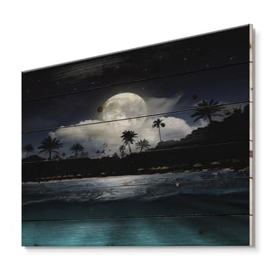 Designart - Fishing Boat Under Tropical Full Moon - Modern Print on ...