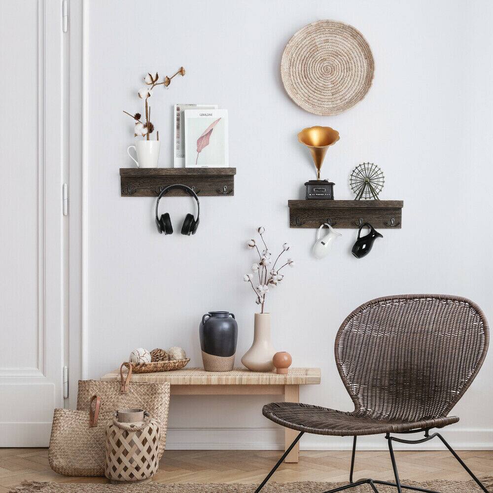 NEX™ 16" Dark Brown Wall-Mounted Floating 4-Hook Coat Racks, 2ct.