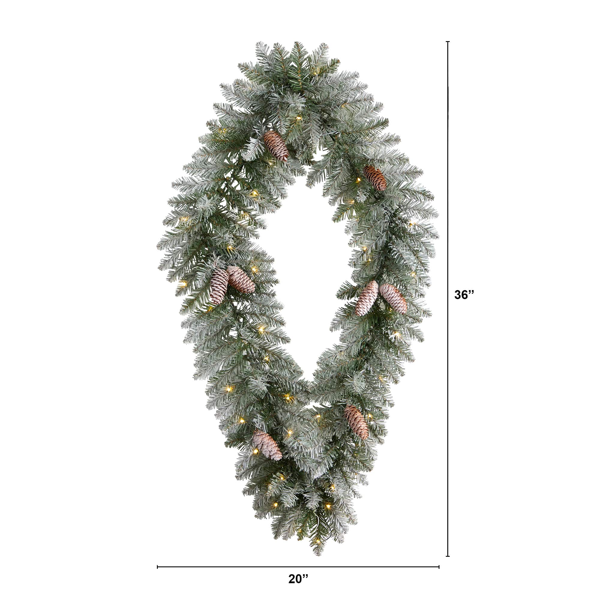 3ft. White LED Lights Geometric Diamond Christmas Frosted Wreath With Pinecones
