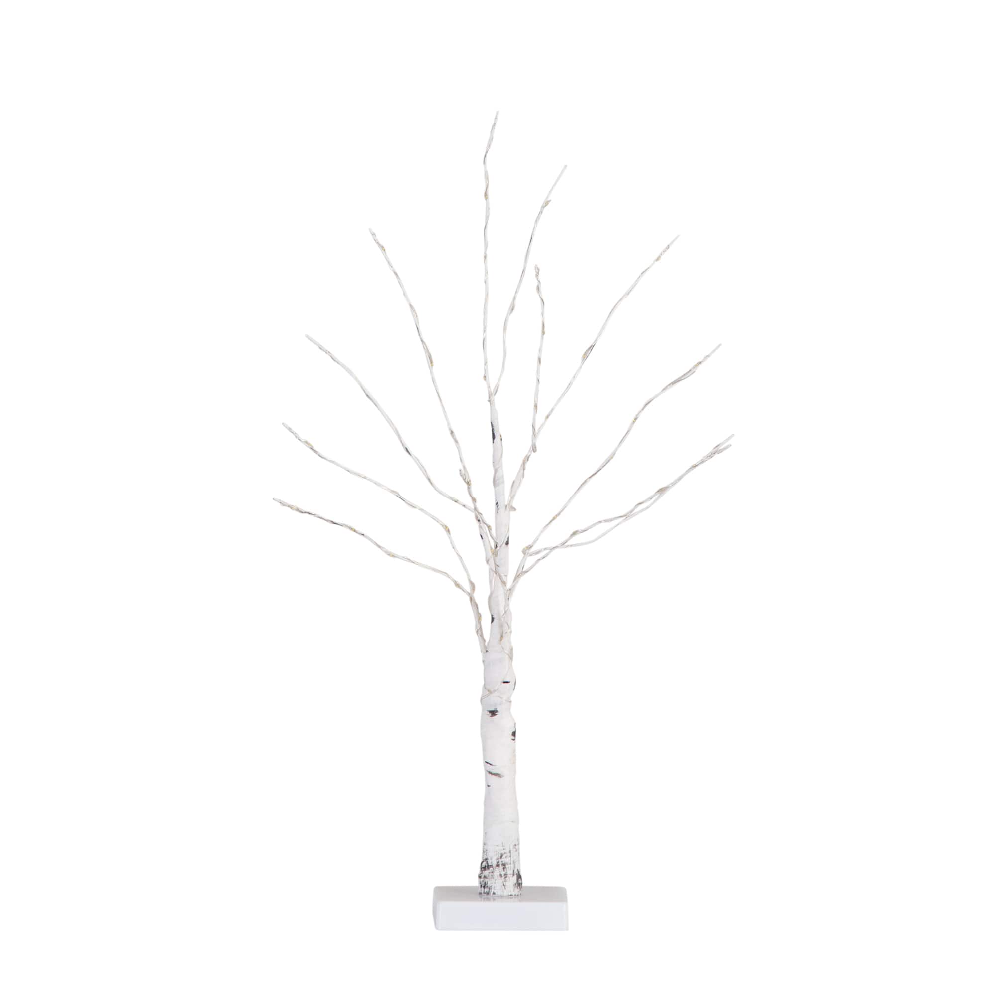 2ft. Pre-Lit White Birch Artificial Christmas Tree, Warm White LED Lights