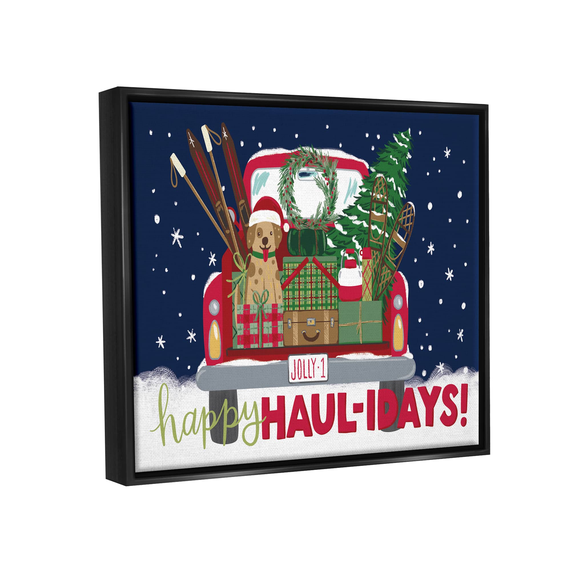 Stupell Industries Happy Haul-idays Christmas Gift Truck Framed Floater Canvas Wall Art