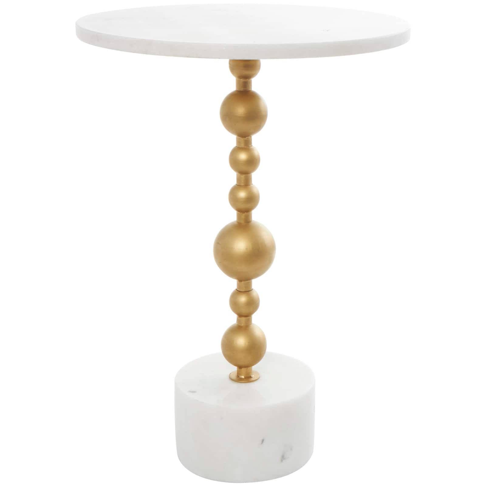 White Marble Geometric Accent Table with Gold Metal Bubble Stand