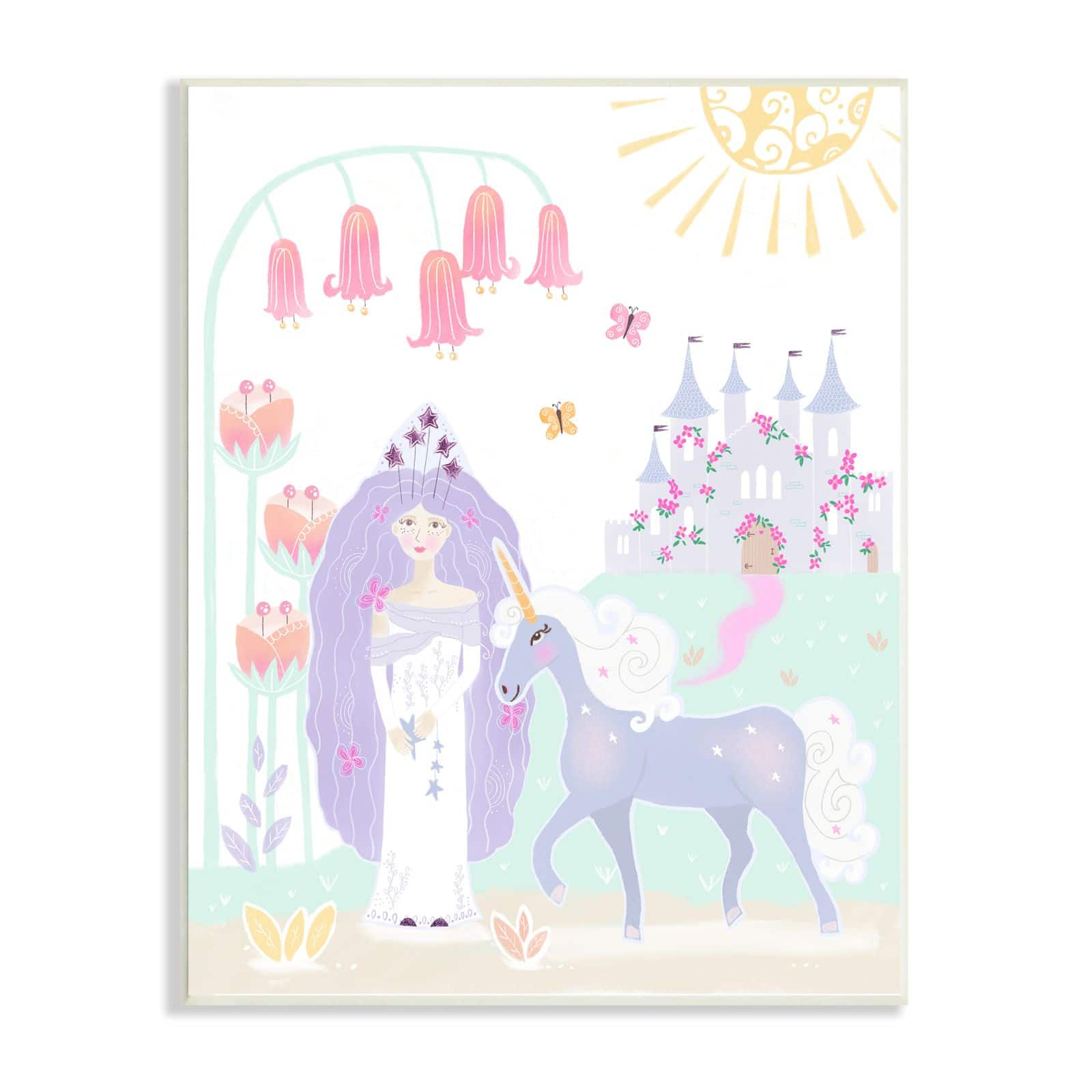 Stupell Industries Children's Princess and Unicorn Magical Fairy Tale Castle Wall Plaque