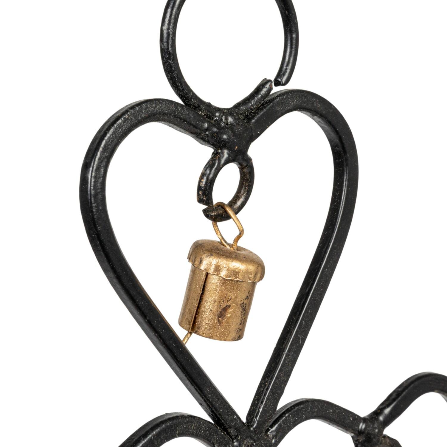 Hello Honey® Black & Golden Hanging Metal Hearts with Bells Wall Décor
