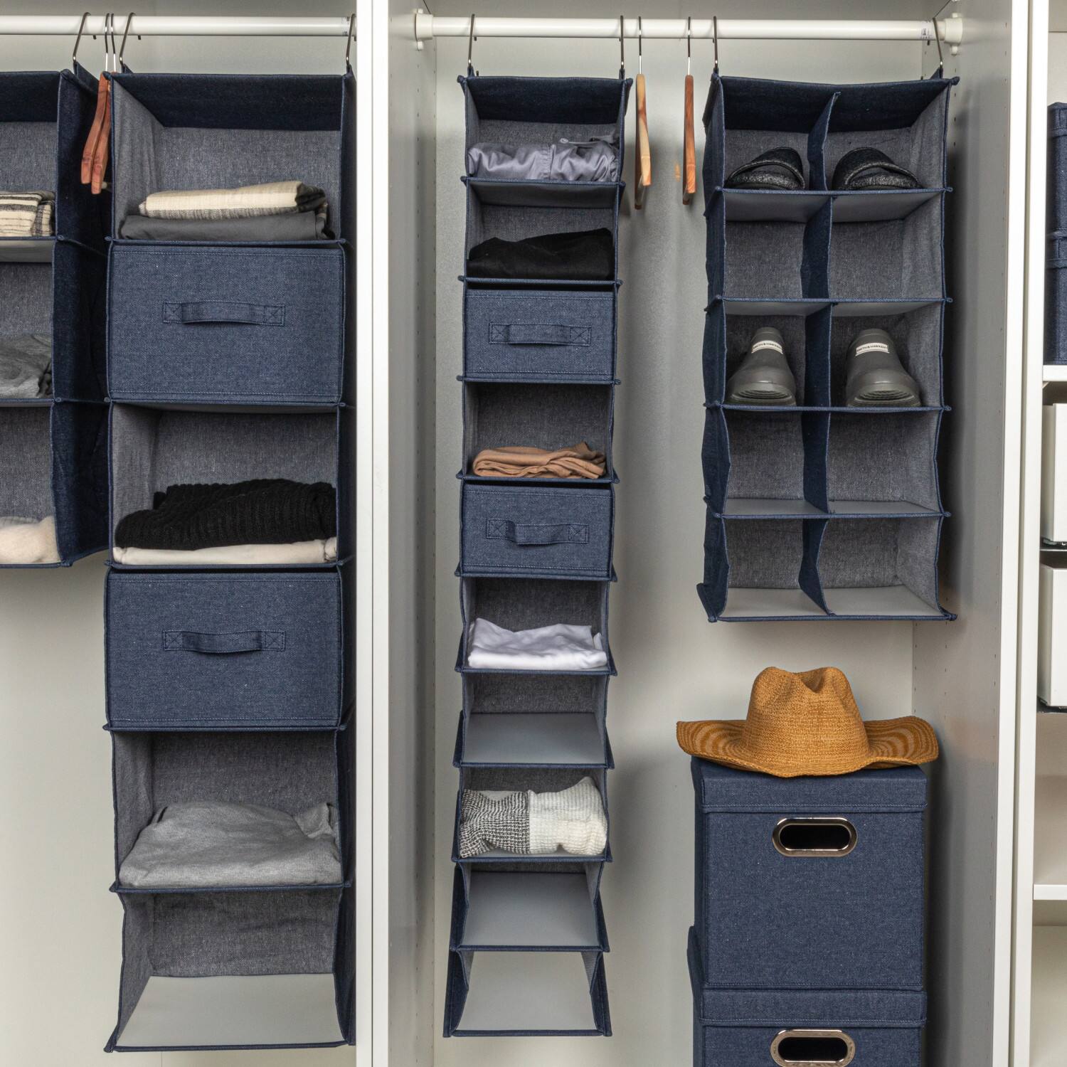 Household Essentials 48" Denim Cotton Blend & Plastic Hanging 10 Shelf Closet Organizer