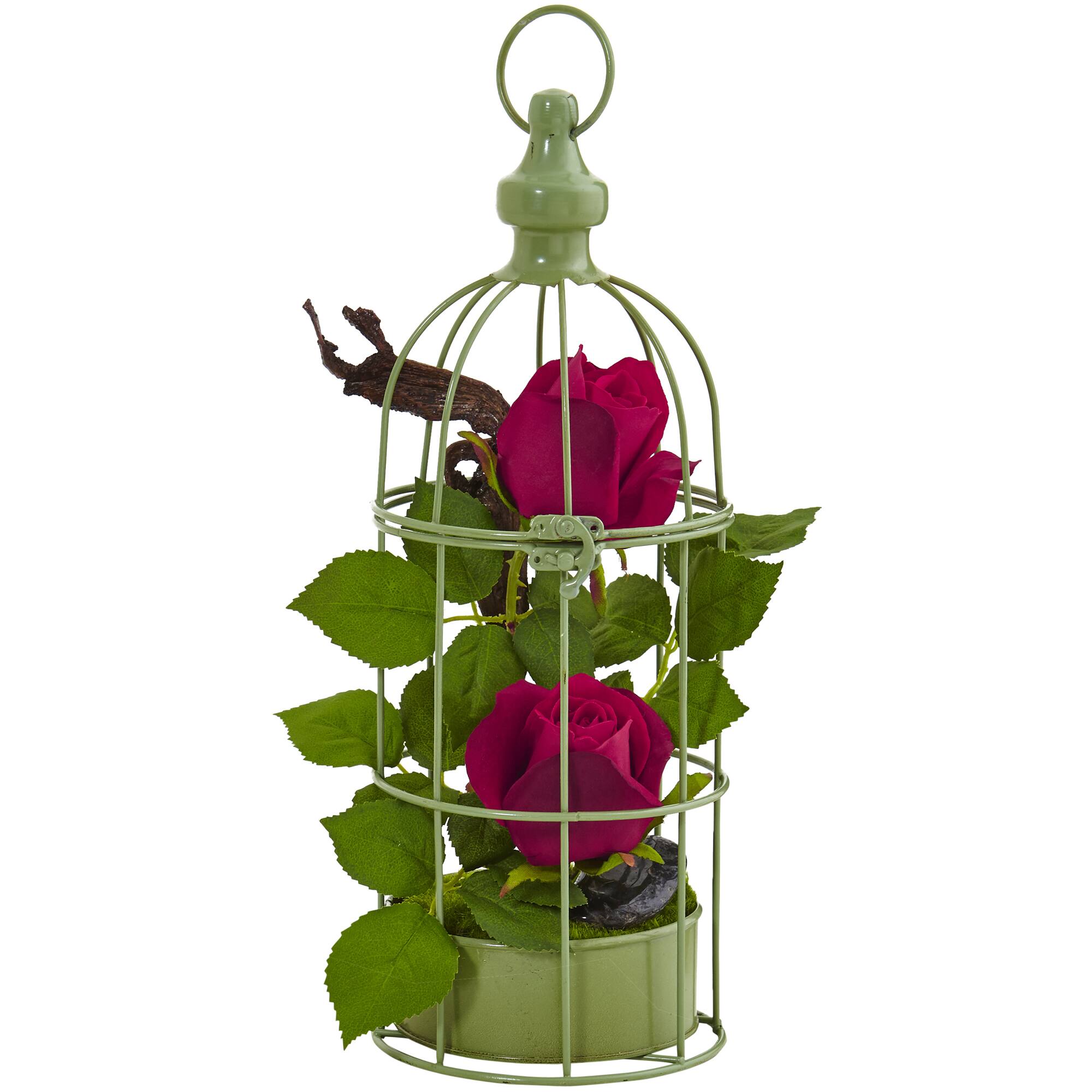 Red Roses Silk Arrangement in Decorative Bird Cage Michaels