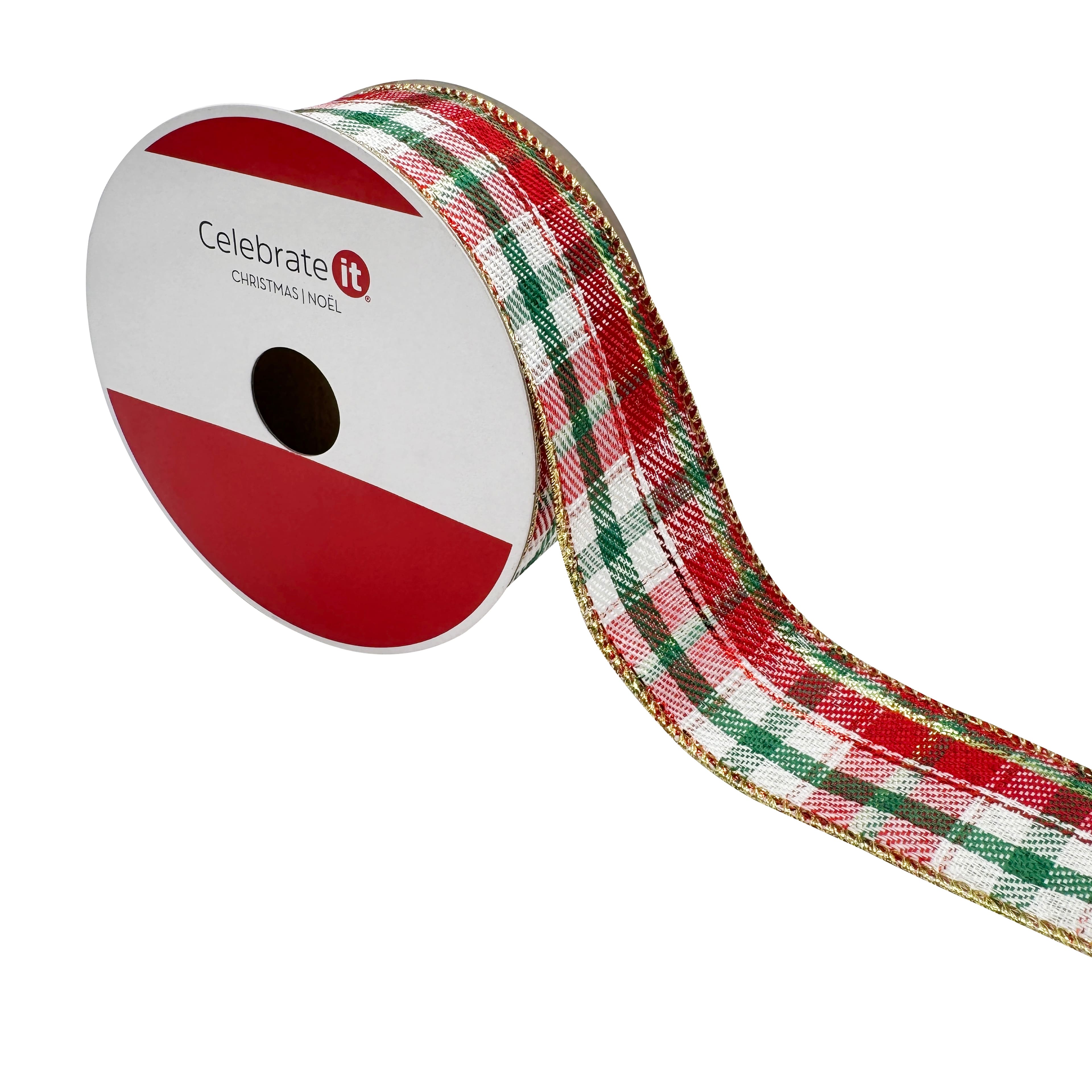 1.5&#x22; x 30ft. Red &#x26; Green Plaid Wired Ribbon by Celebrate It&#xAE;