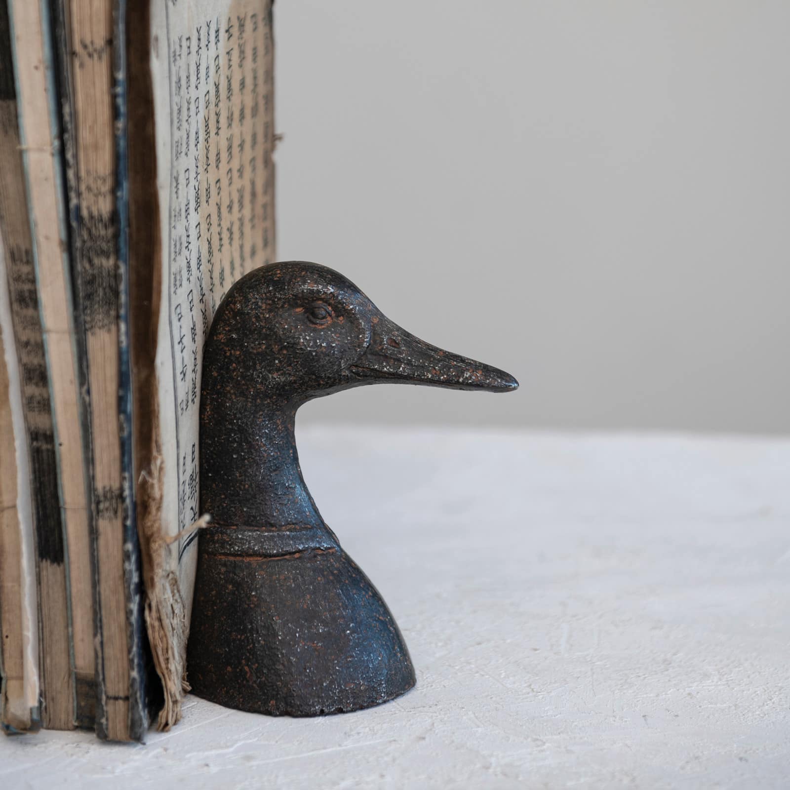 5.8&#x22; Black Iron Duck Bookends Set