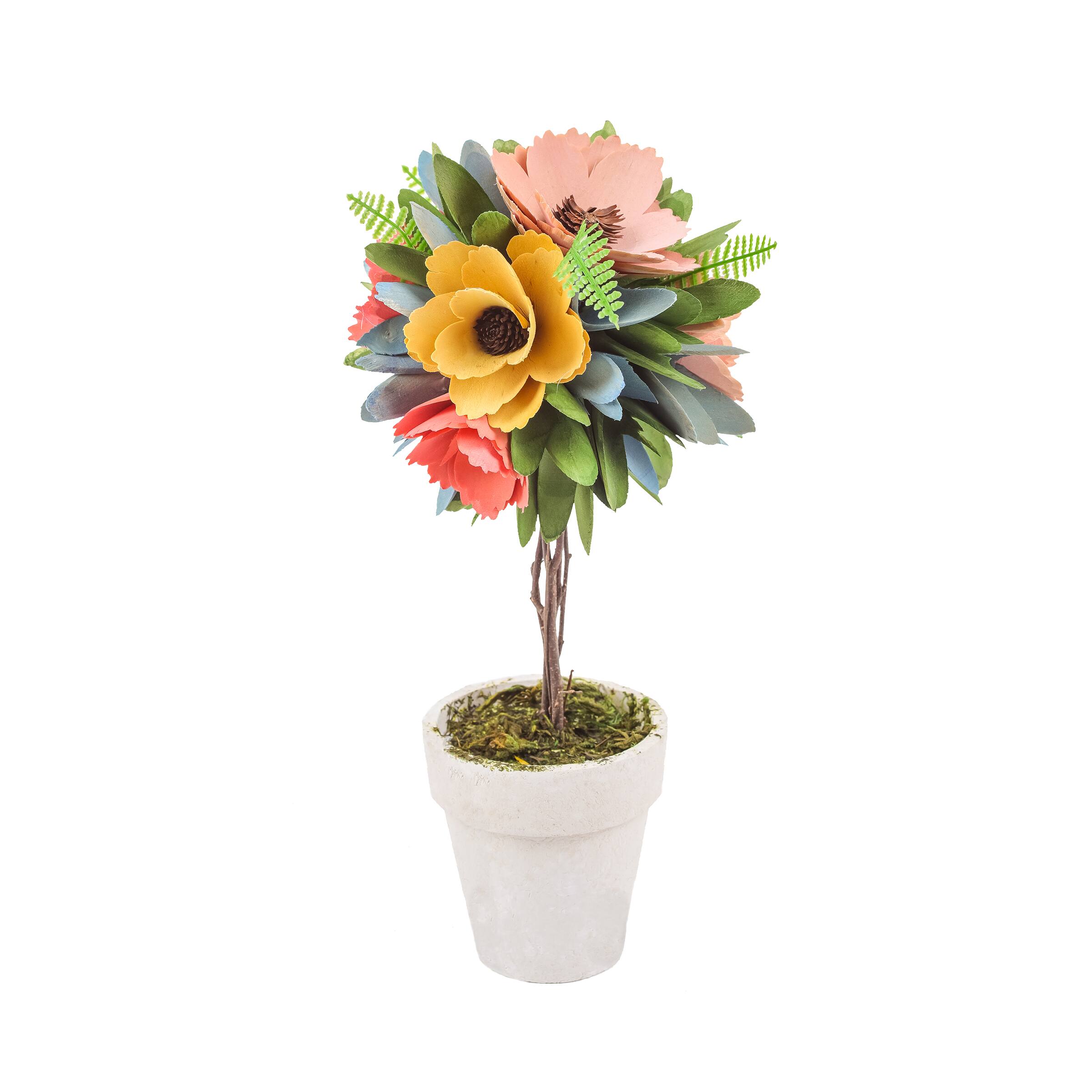 12" Multicolor Spring Floral Topiary
