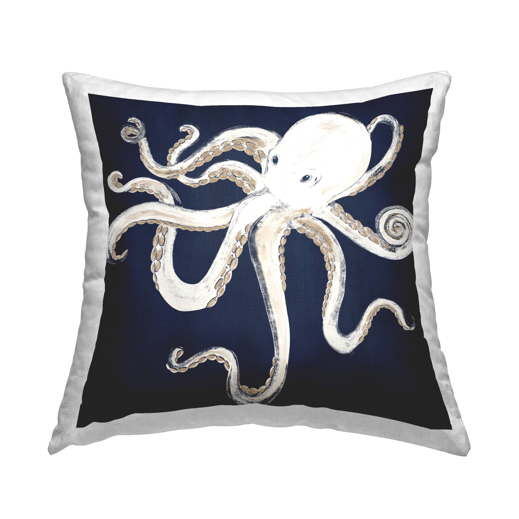 Stupell Industries Whimsical Nautical Octopus Illustration Ocean Blue Throw Pillow 18" x 18"