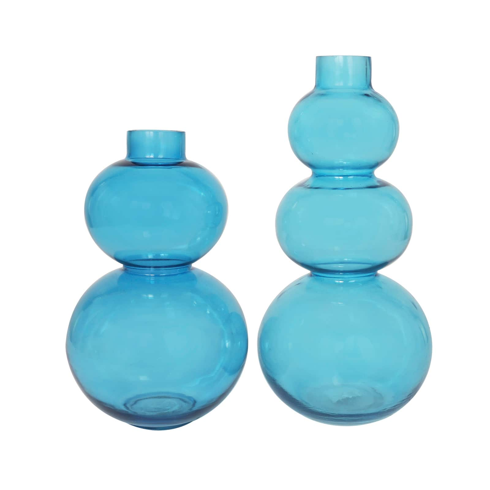 Blue Round Bubble Glass Vase Set