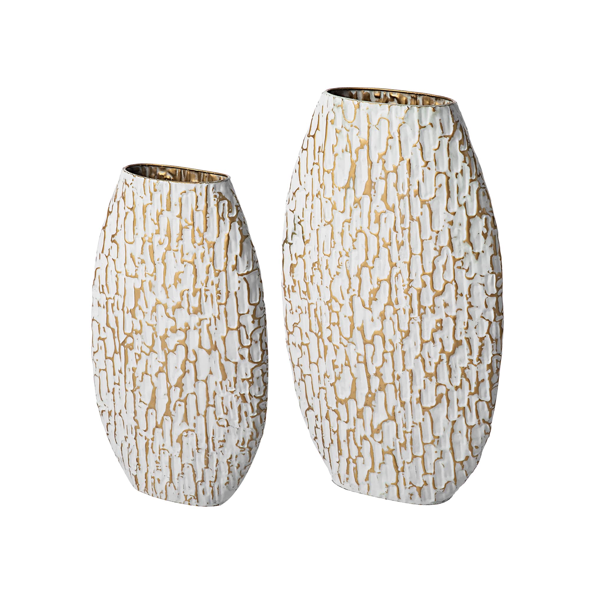 Glitzhome&#xAE; Gold &#x26; White Oval Textured Metal Floor Vases Set