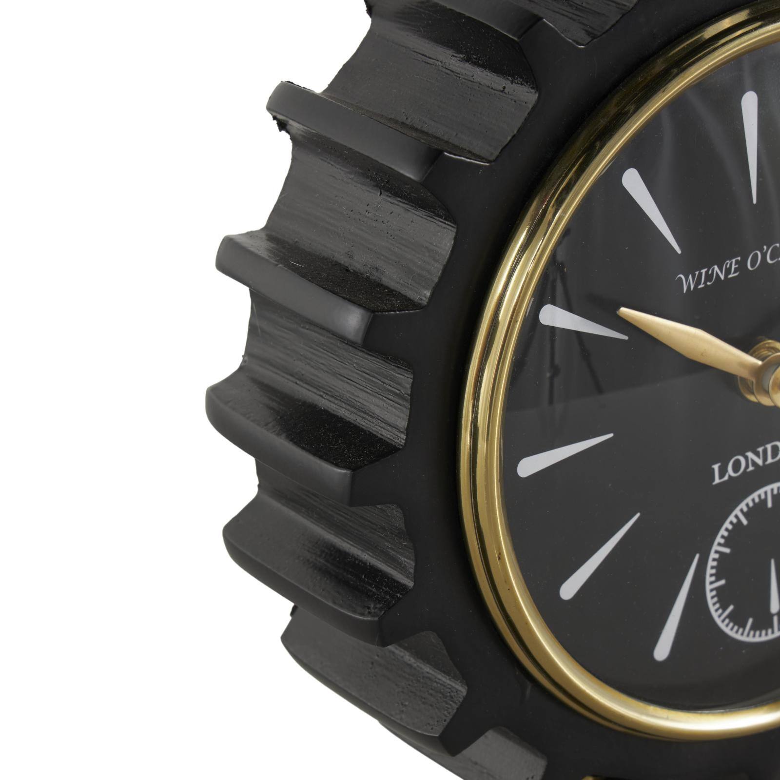 Black Aluminum Gear Clock with Gold Hands and Legs