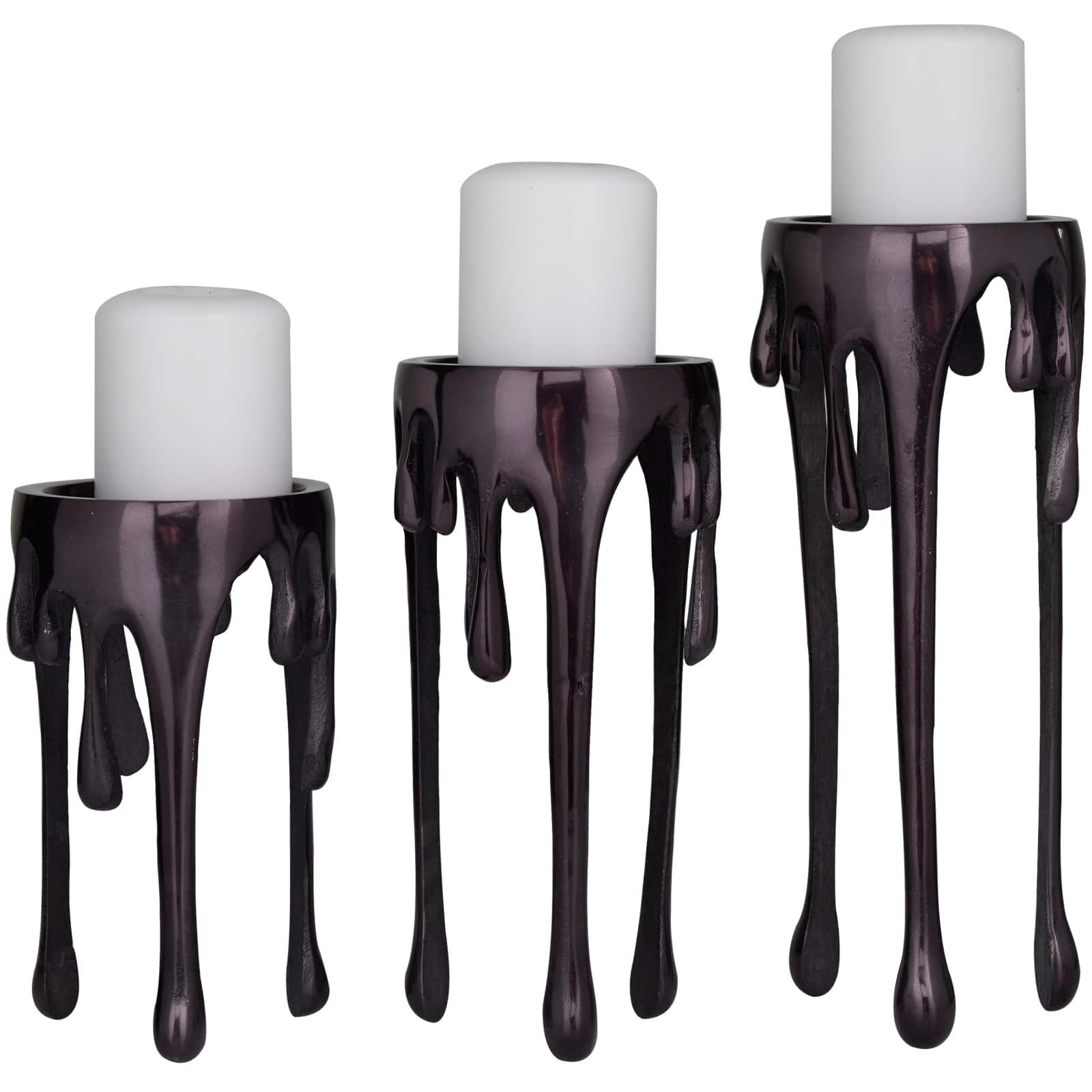 CosmoLiving by Cosmopolitan Black Aluminum Pillar Candle Holder with Dripping Melting Designed Legs Set