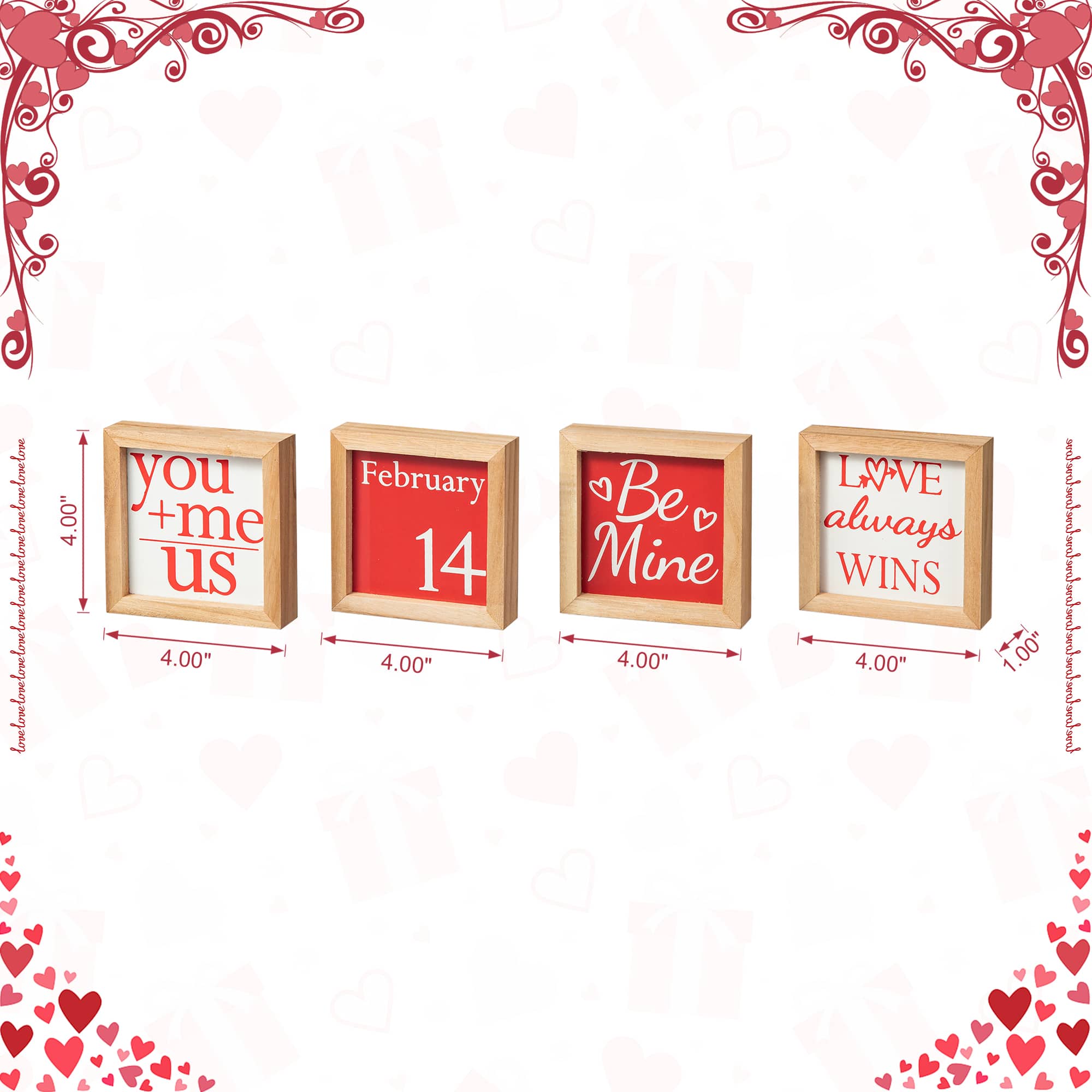Glitzhome® 4" Valentine's Wooden Block Table Décor Set