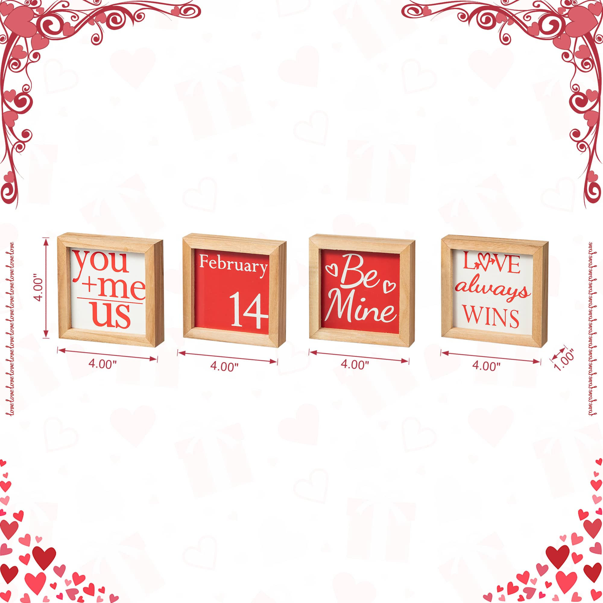 Glitzhome&#xAE; 4&#x22; Valentine&#x27;s Wooden Block Table D&#xE9;cor Set