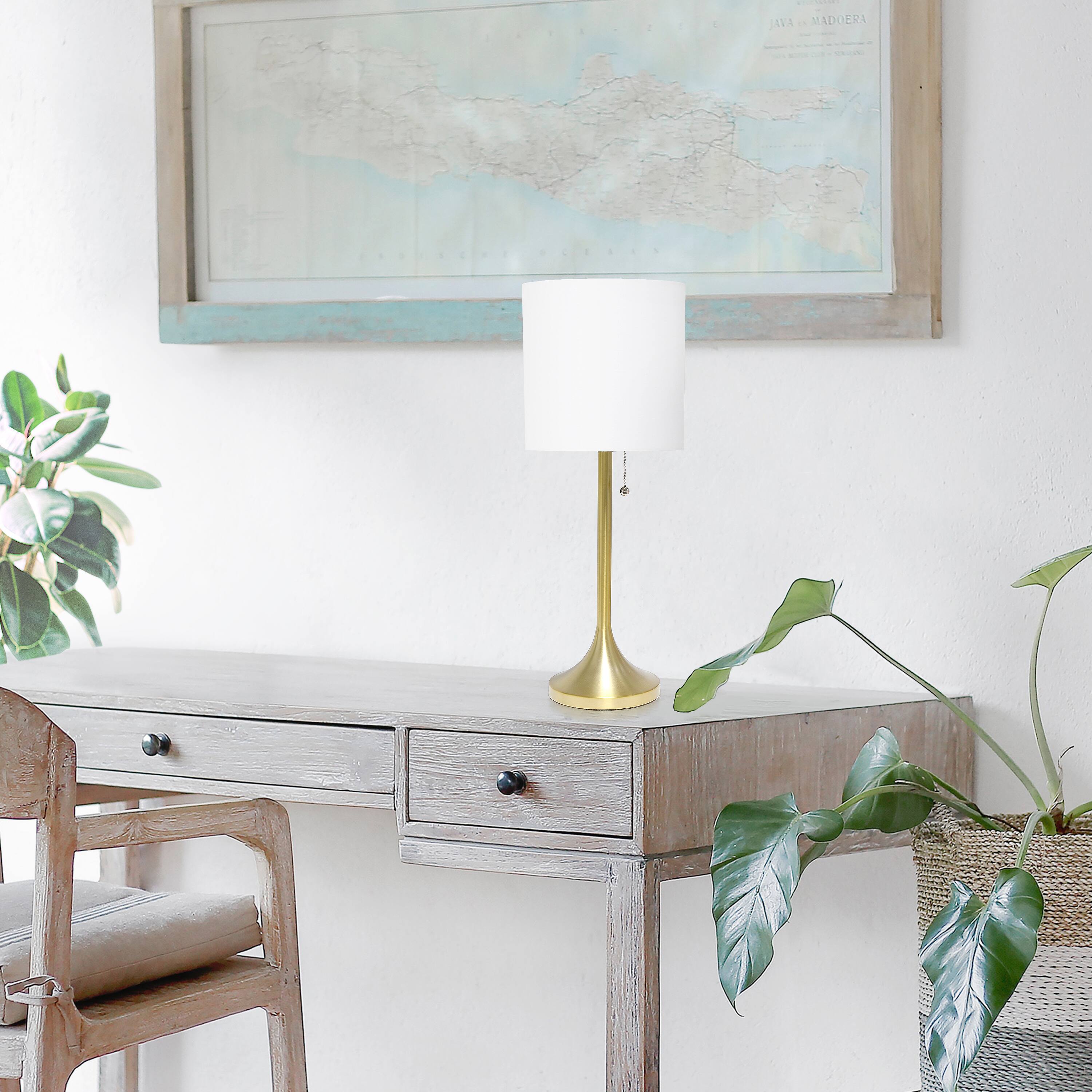 Simple Designs 21.5&#x22; Tapered Gold Table Lamp with Fabric Drum Shade
