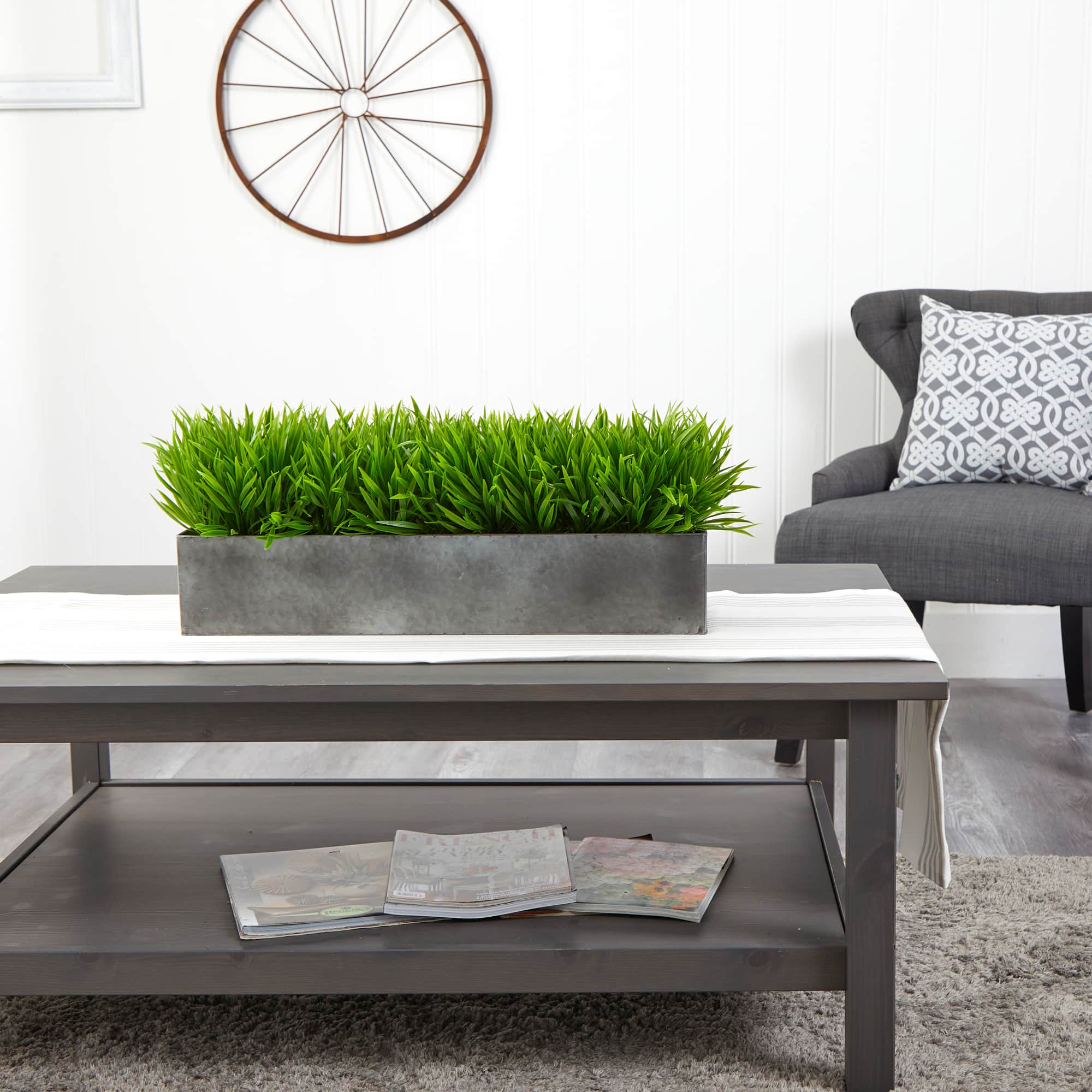 25" Wild Grass Plant in Metal Planter