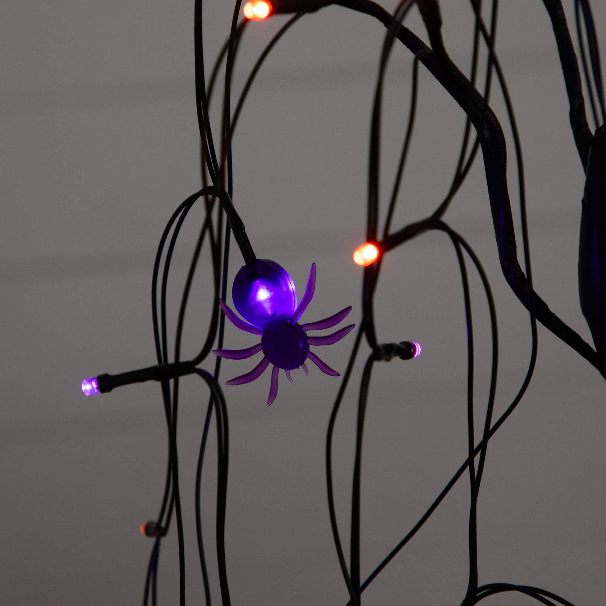 2ft. Pre-Lit Halloween Artificial Black Spooky Spider Willow Tree with 60 Orange &#x26; Purple LED Lights