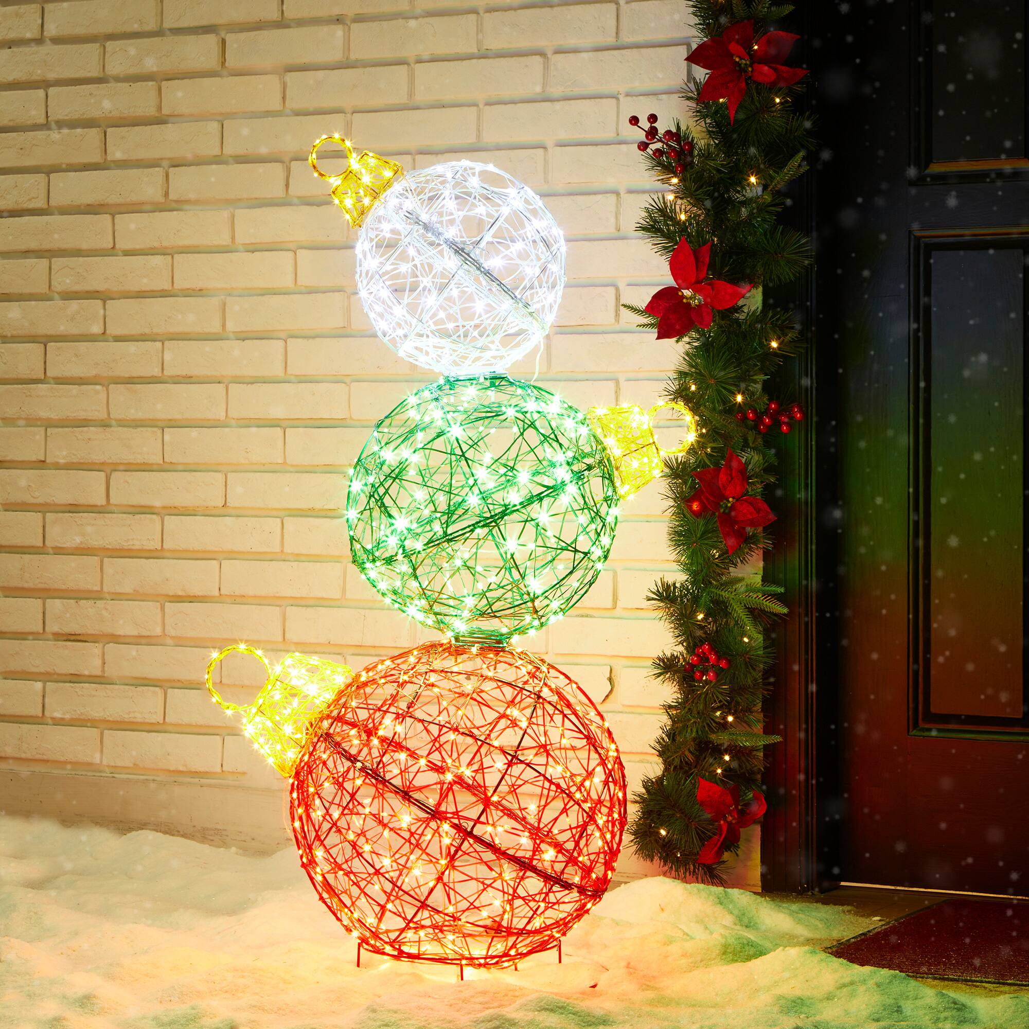 Glitzhome&#xAE; 3ft. Lighted Christmas 3D Stacked Ornaments Outdoor D&#xE9;cor