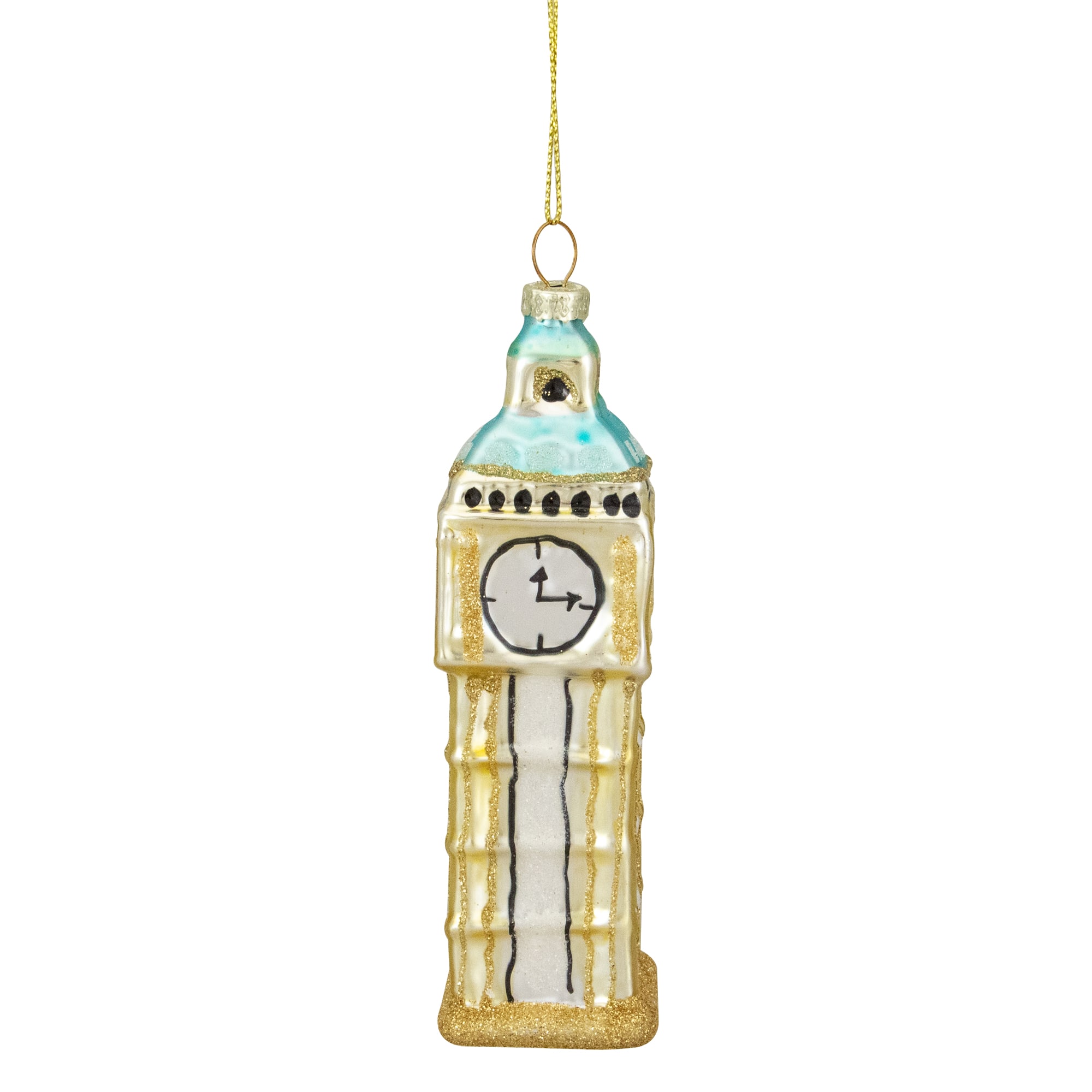 5" Glittered Gold Glass Big Ben Christmas Ornament