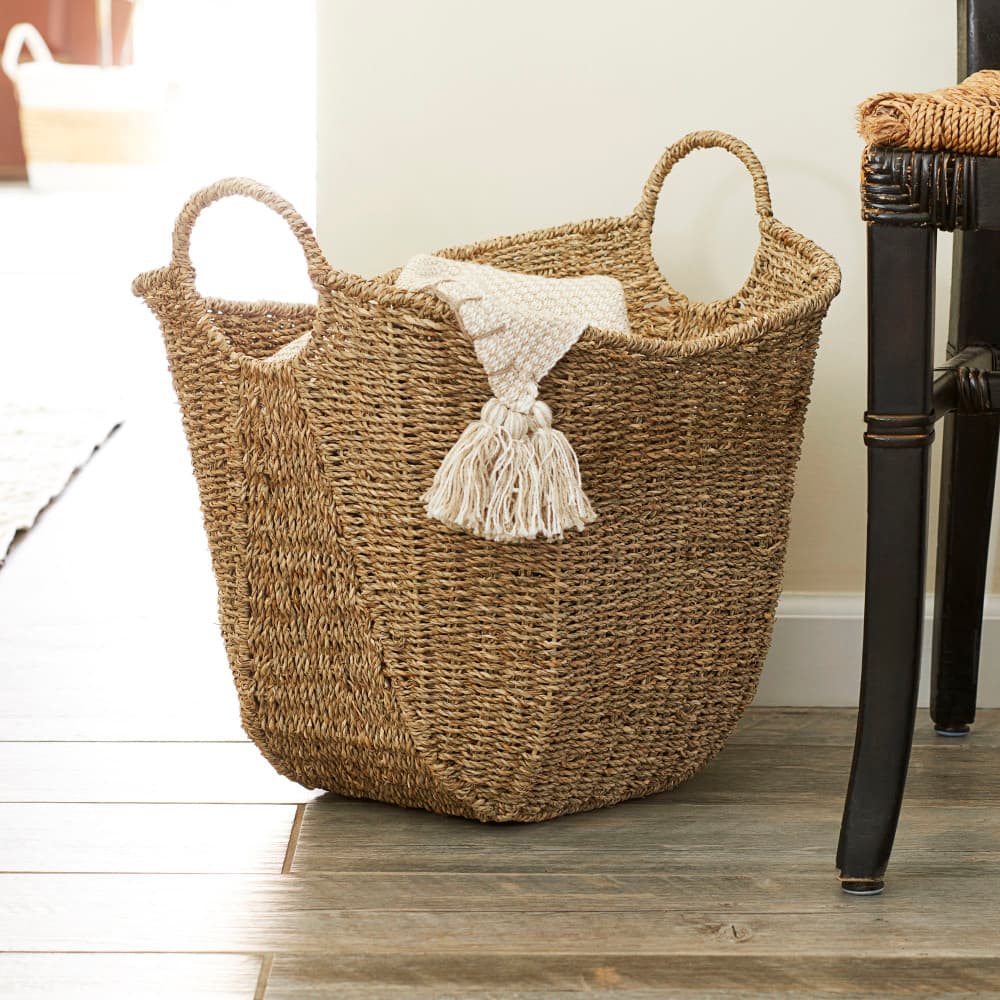 Household Essentials 17.5" Natural Woven Seagrass Basket with Handles
