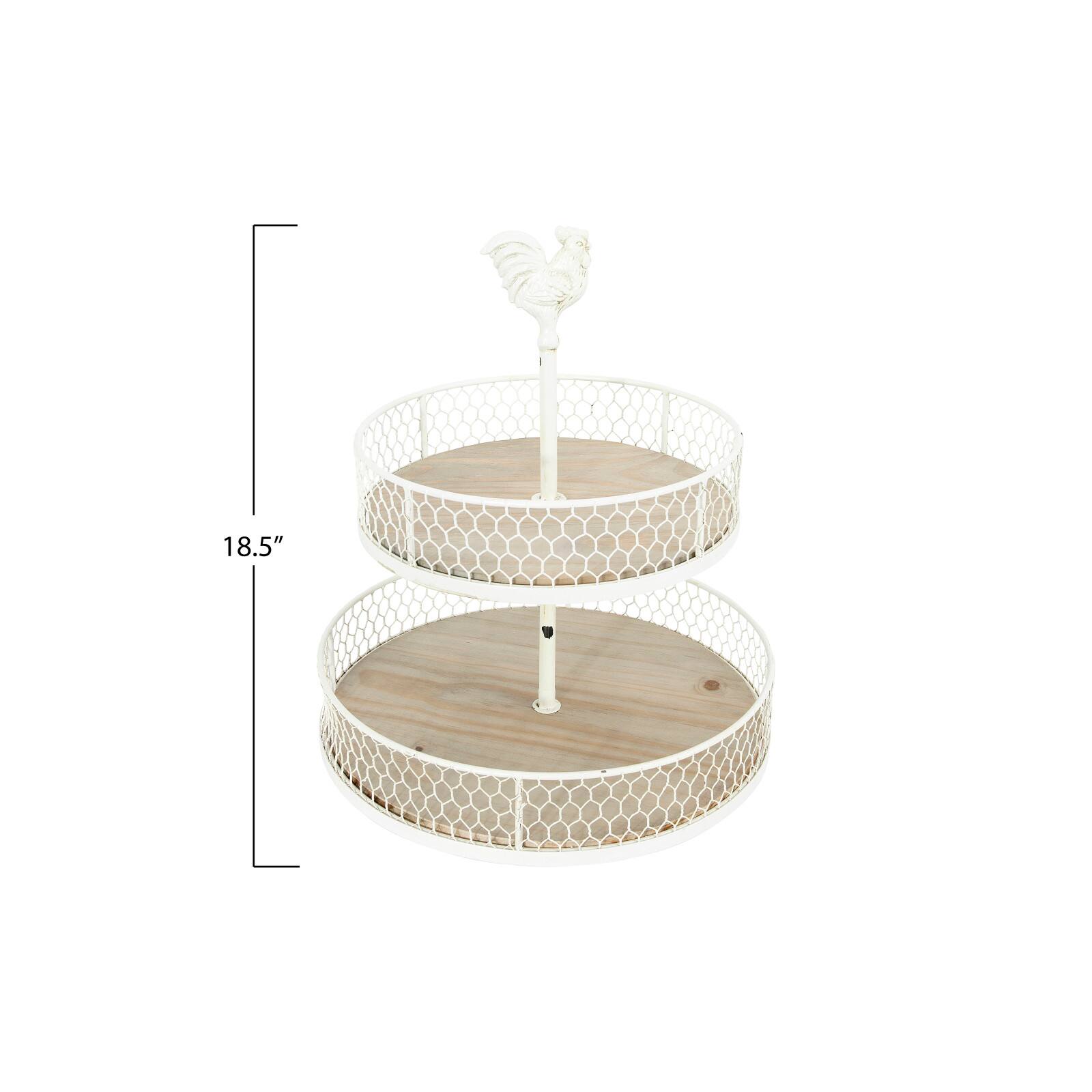 Hello Honey® 18.5" 2-Tier Wood & Metal Round Trays With Rooster Top
