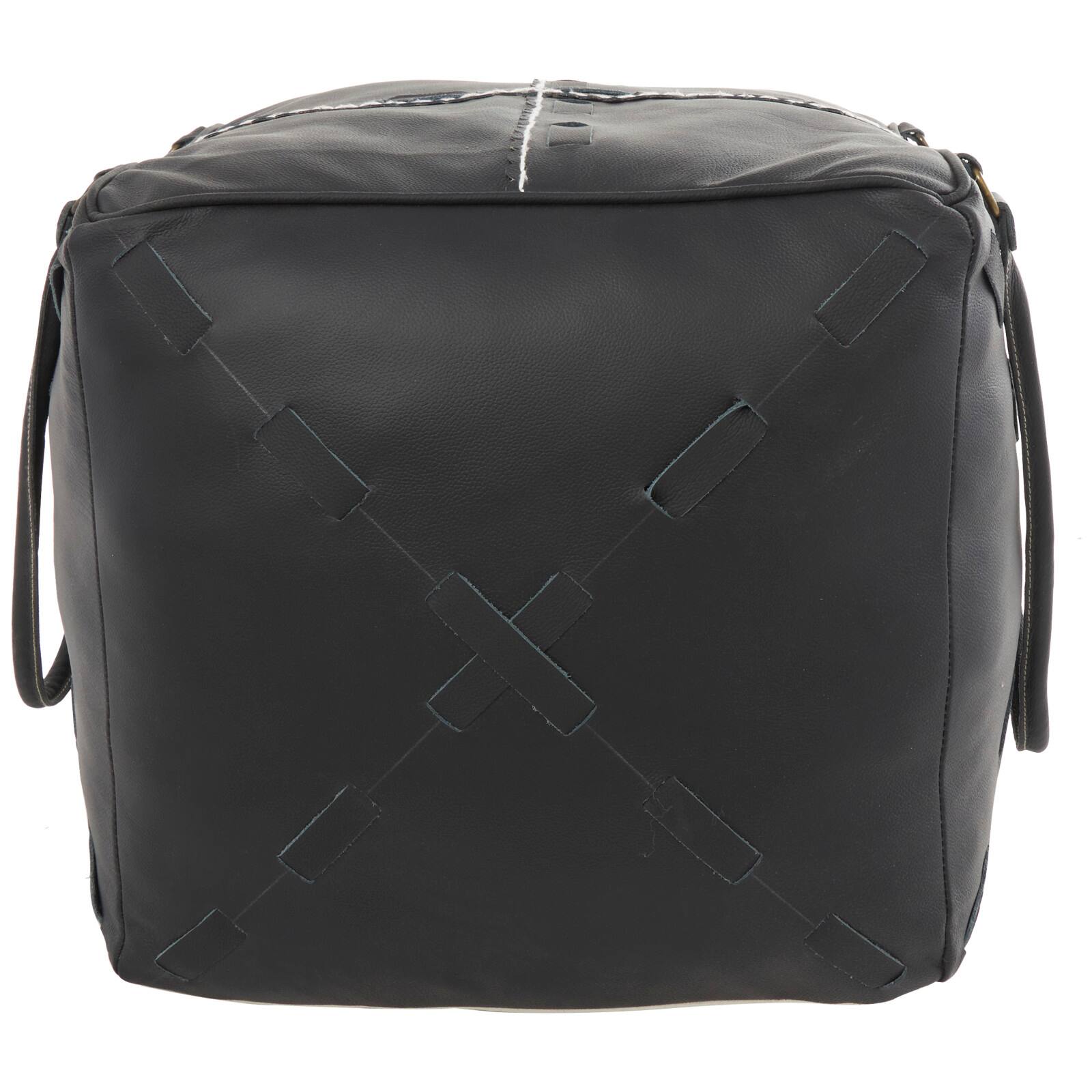 22&#x22; Leather Pouf with Woven Straps &#x26; Handles