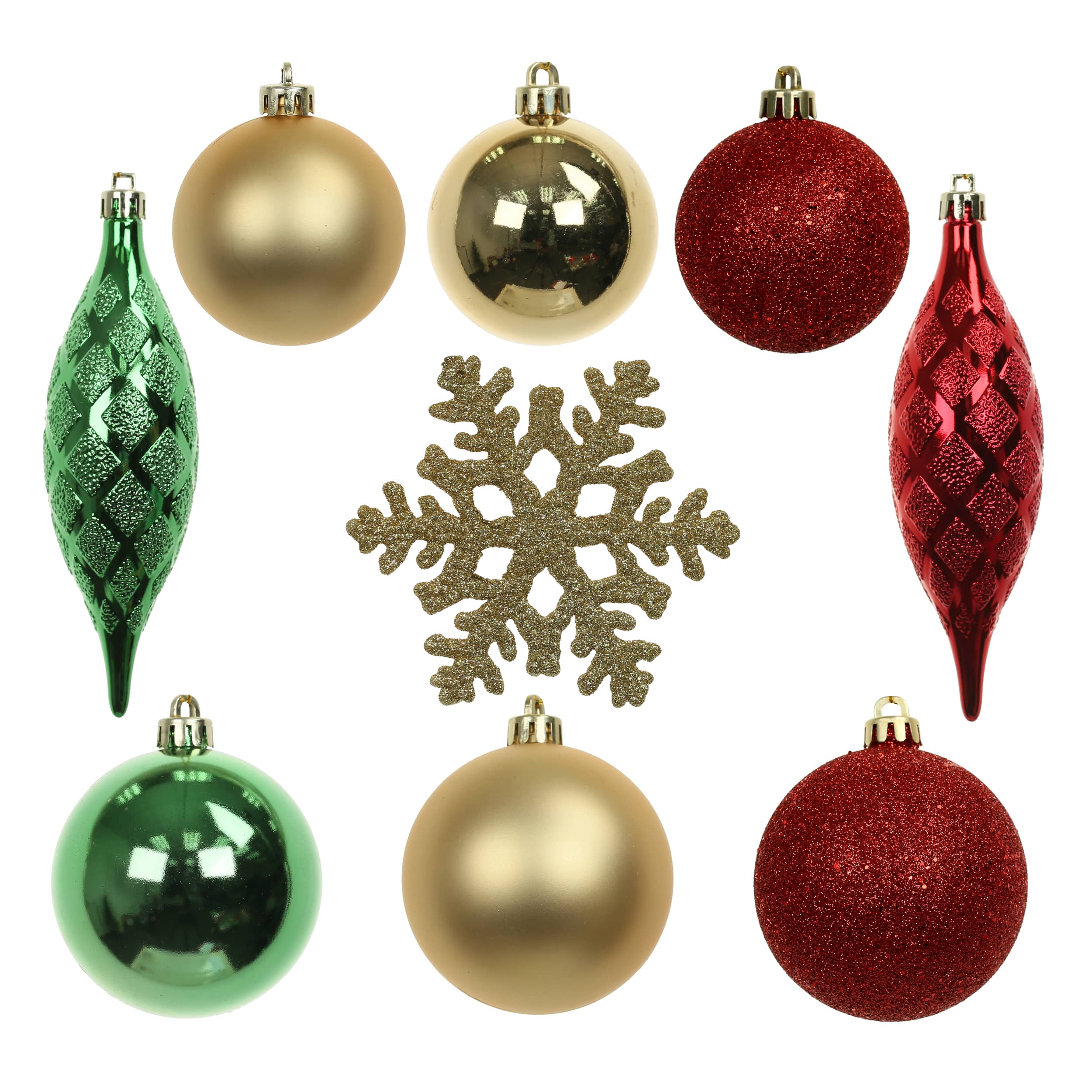 34 Pack Red, Green &#x26; Gold Shatterproof Ornaments by Ashland&#xAE;
