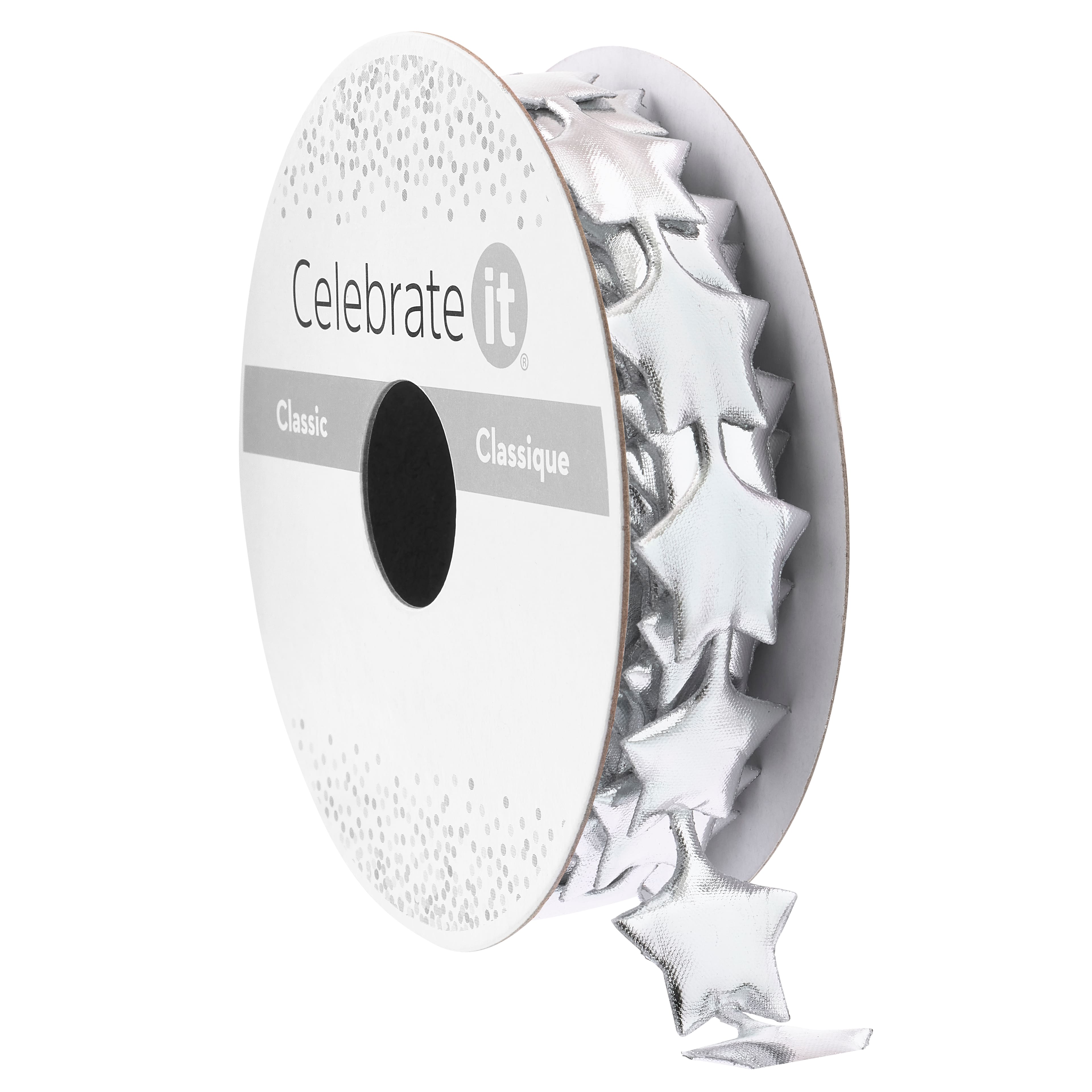 5/7&#x22; x 3yd. Silver Metallic Star Ribbon by Celebrate It&#xAE; Classic