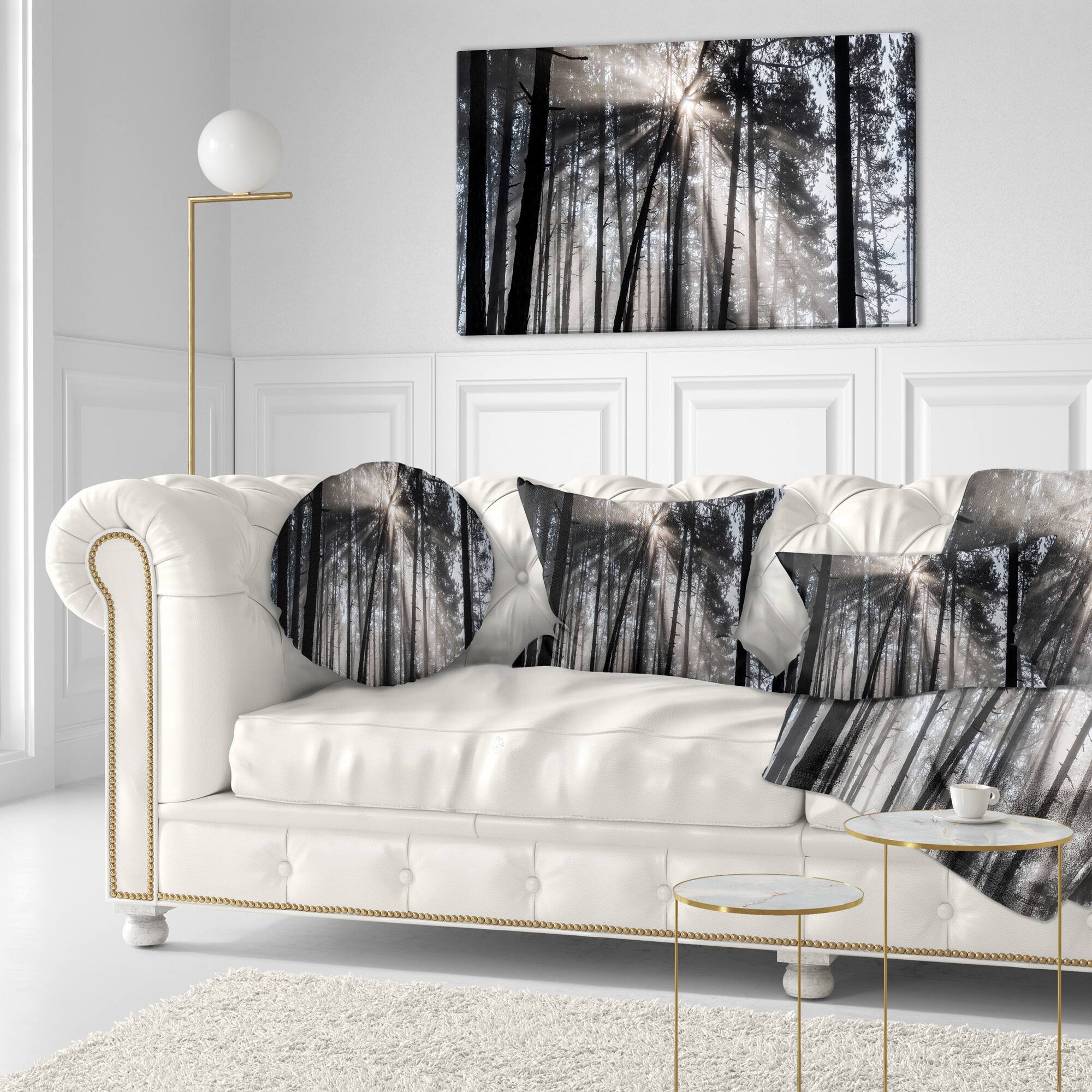 Designart - Sunbeams through Black White Forest - Forest Canvas Wall Art Print